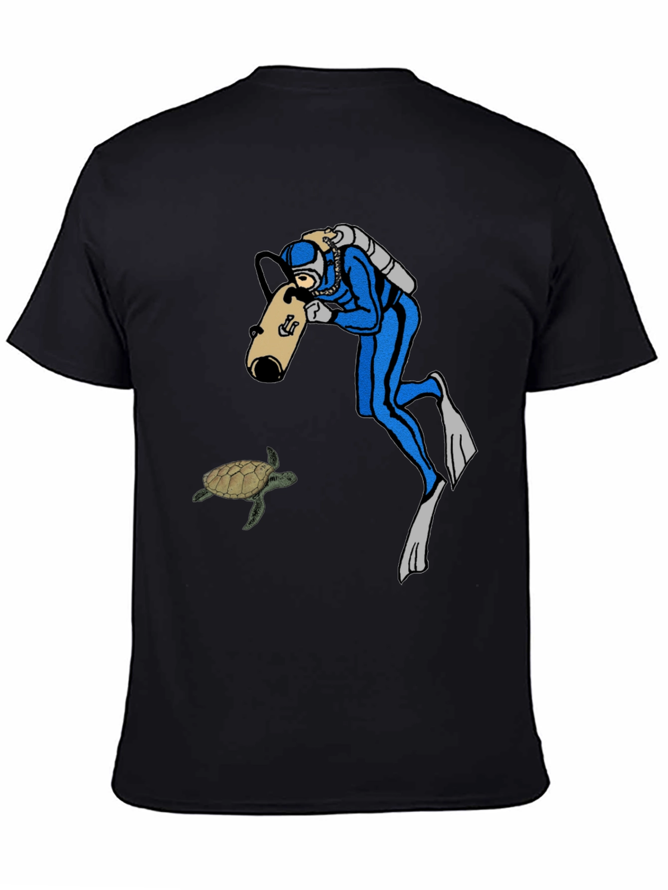 Black Diver & Turtle Black T-Shirt view 4
