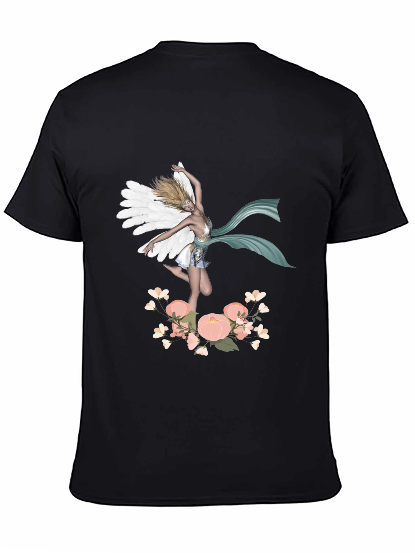 Black Fairy Wings Flower Graphic Tee - Unique Design view 4