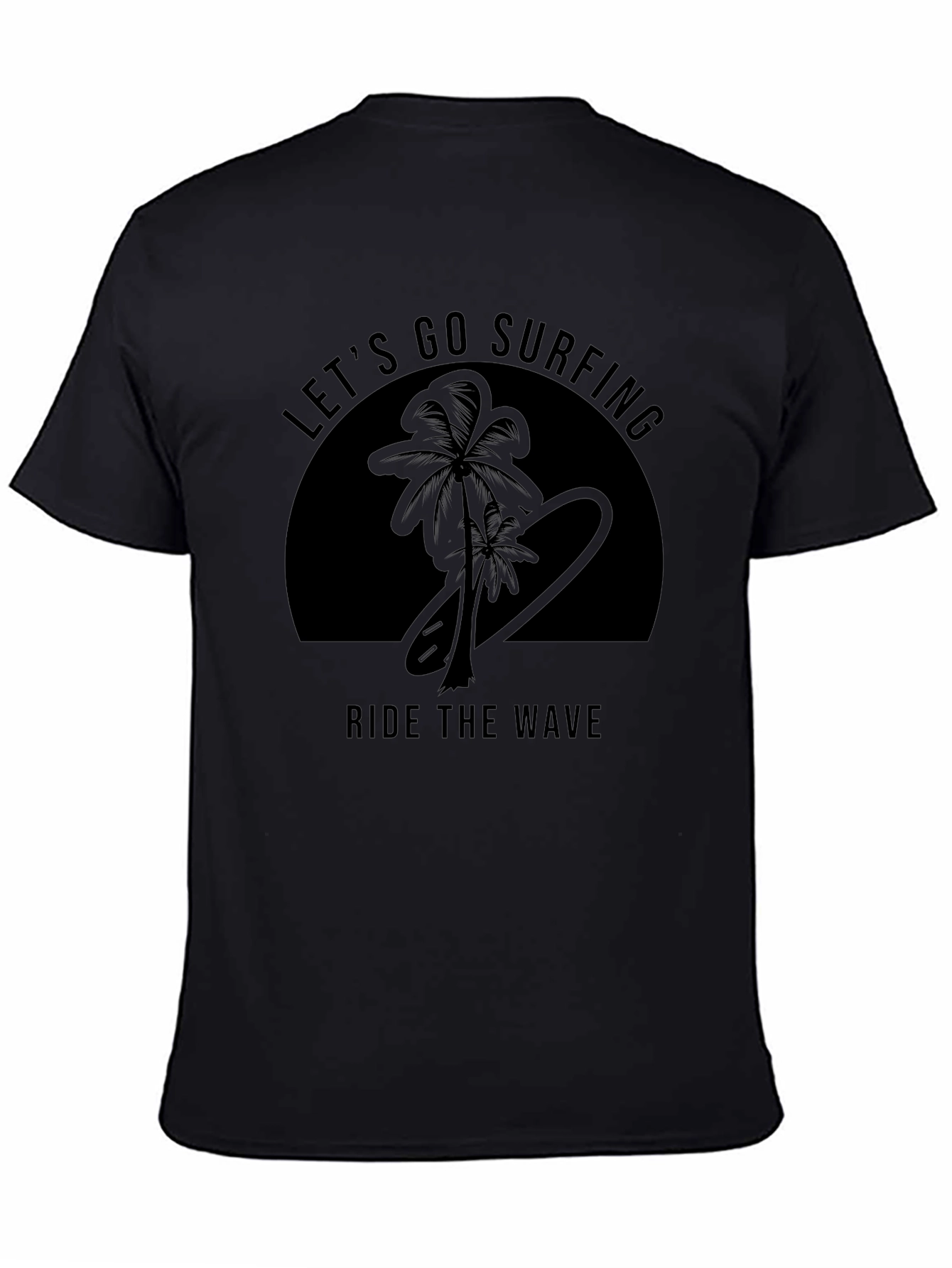 Black Let's Go Surfing Men's Black T-Shirt view 4