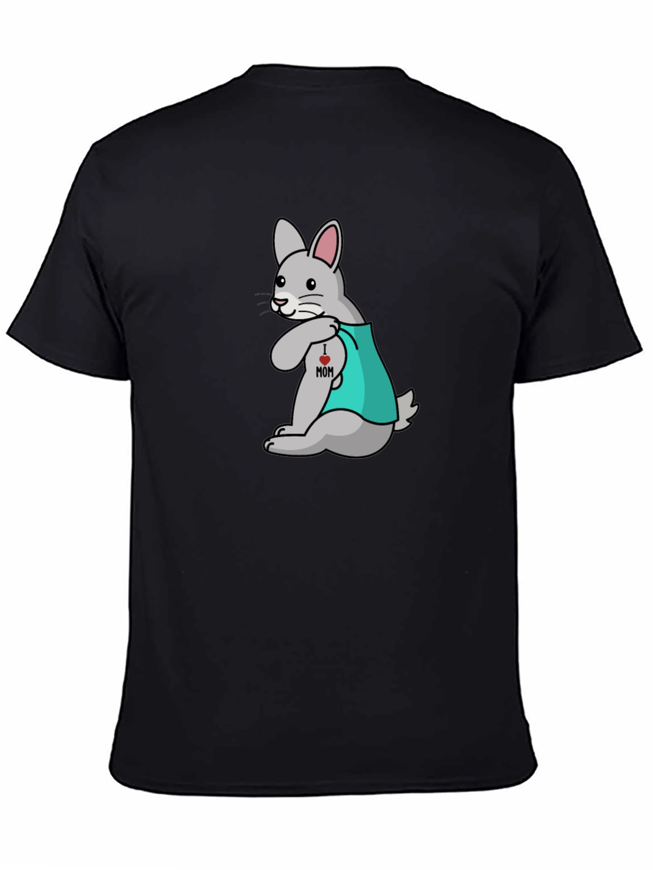 Black Funny Tattooed Rabbit Graphic T-Shirt view 4