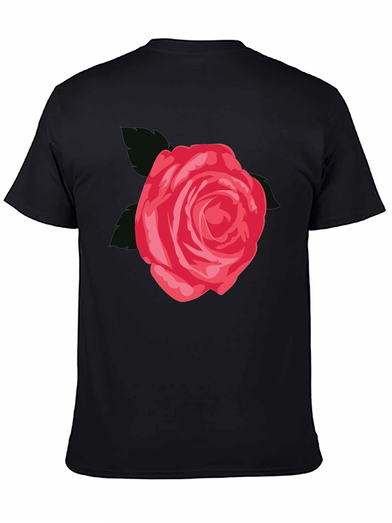 Black Men's Black T-Shirt with Red Rose Graphic view 4