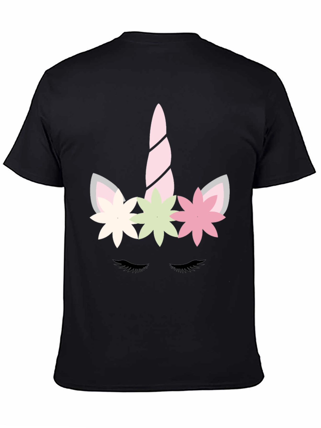 Black Unicorn Face Graphic Tee - Whimsical Black T-Shirt view 4