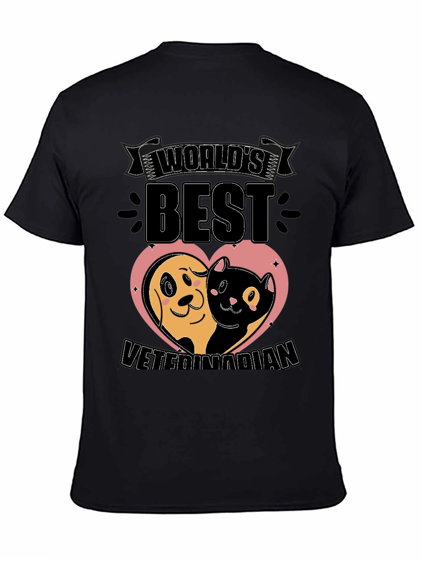 Black World's Best Veterinarian T-Shirt - Dog & Cat Heart view 4