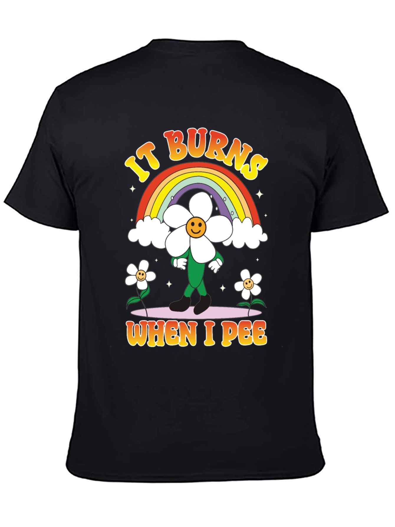 Black Funny Graphic T-Shirt - It Burns When I Pee Rainbow view 4