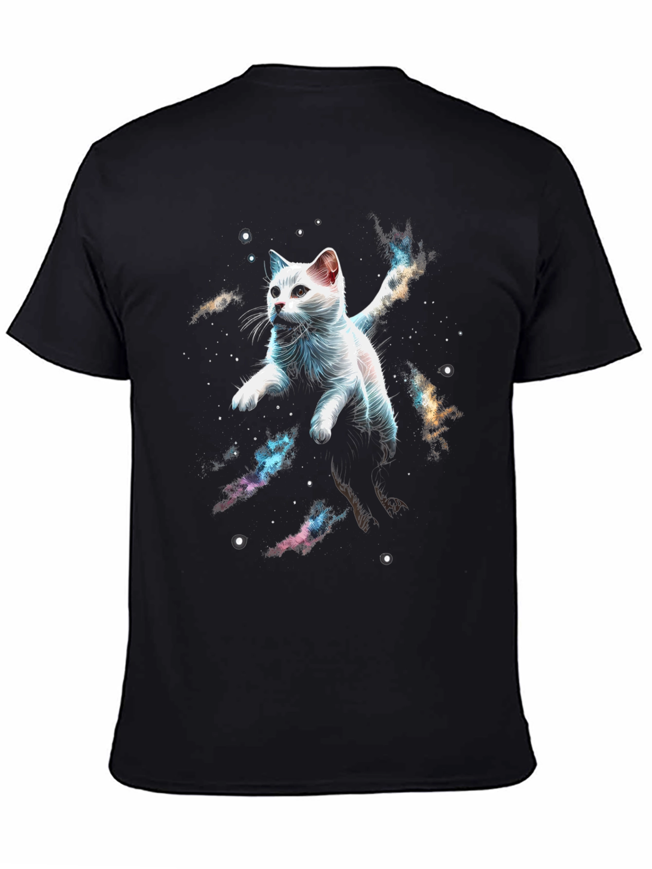 Black Cosmic Cat T-Shirt - Galaxy Kitten Graphic Tee view 4