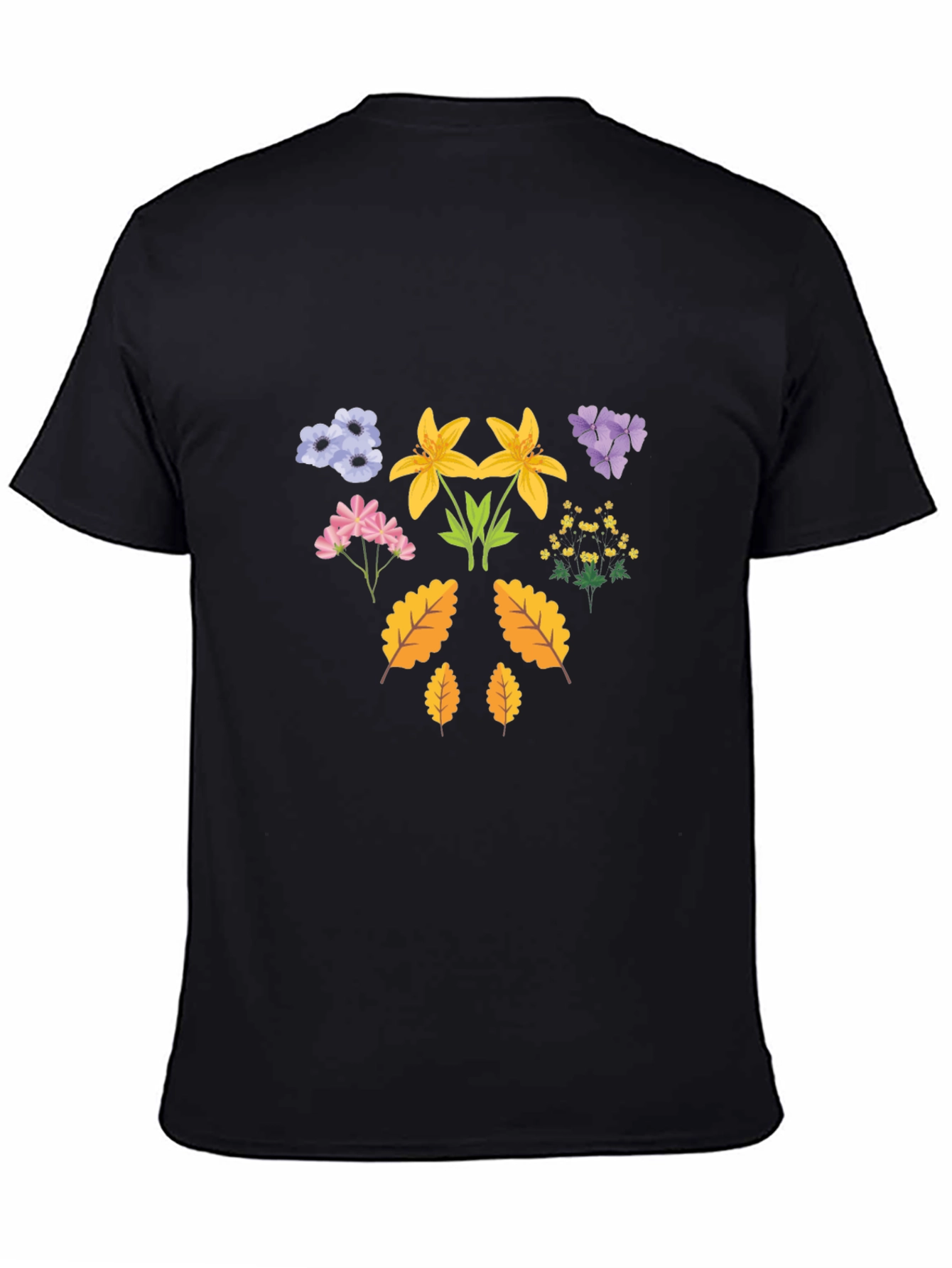 Black Floral Print T-Shirt - Botanical Design view 4