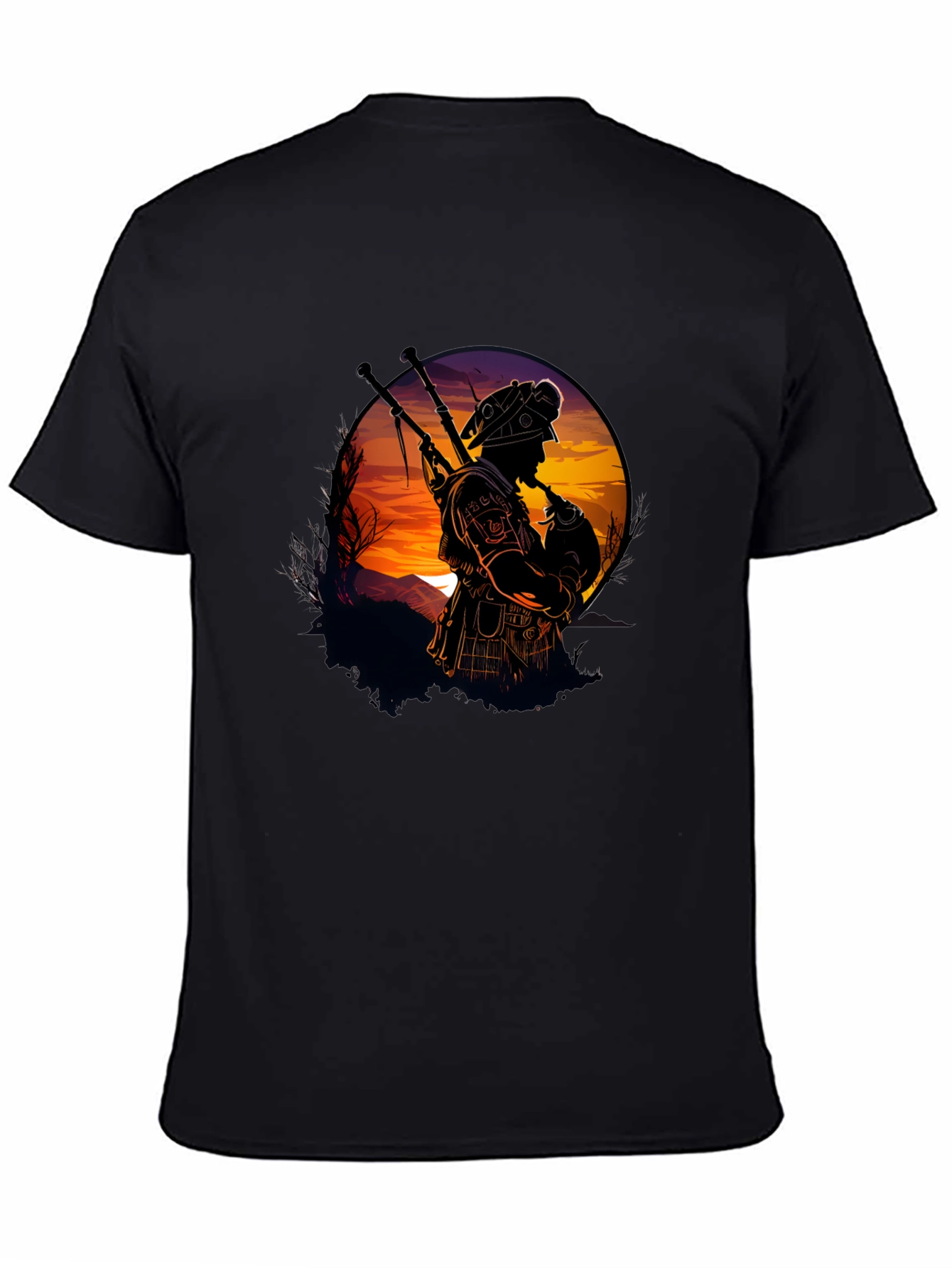 Black Bagpiper Silhouette Graphic Tee - Black view 4