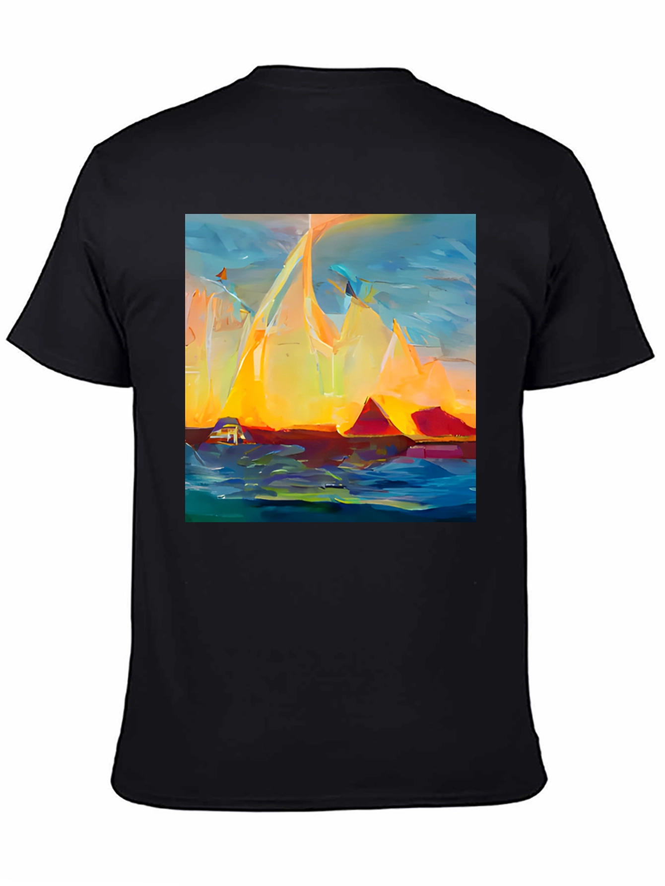Black Abstract Mountain Sunset T-Shirt view 4