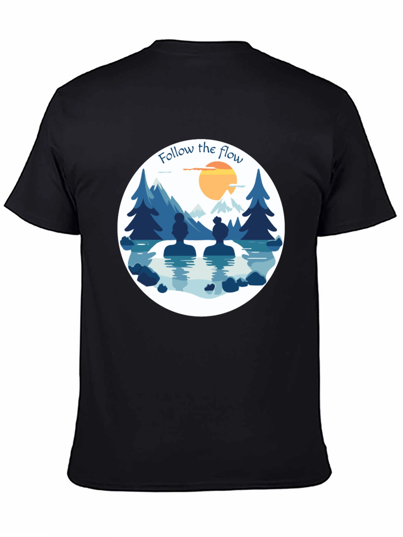 Black Follow the Flow T-Shirt - Relaxing Spa Design view 4