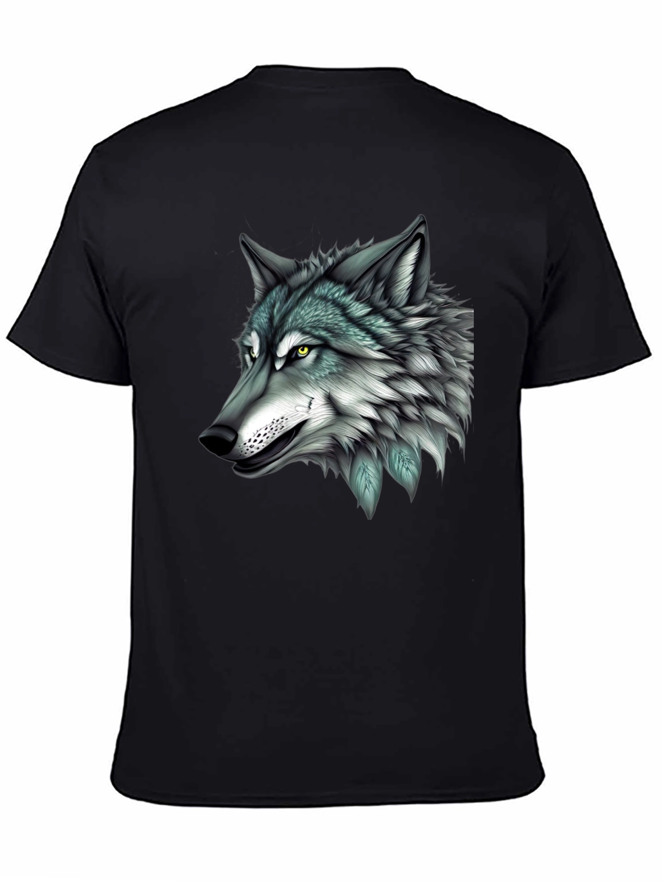 Black Wolf Graphic Print Black T-Shirt for Men view 4