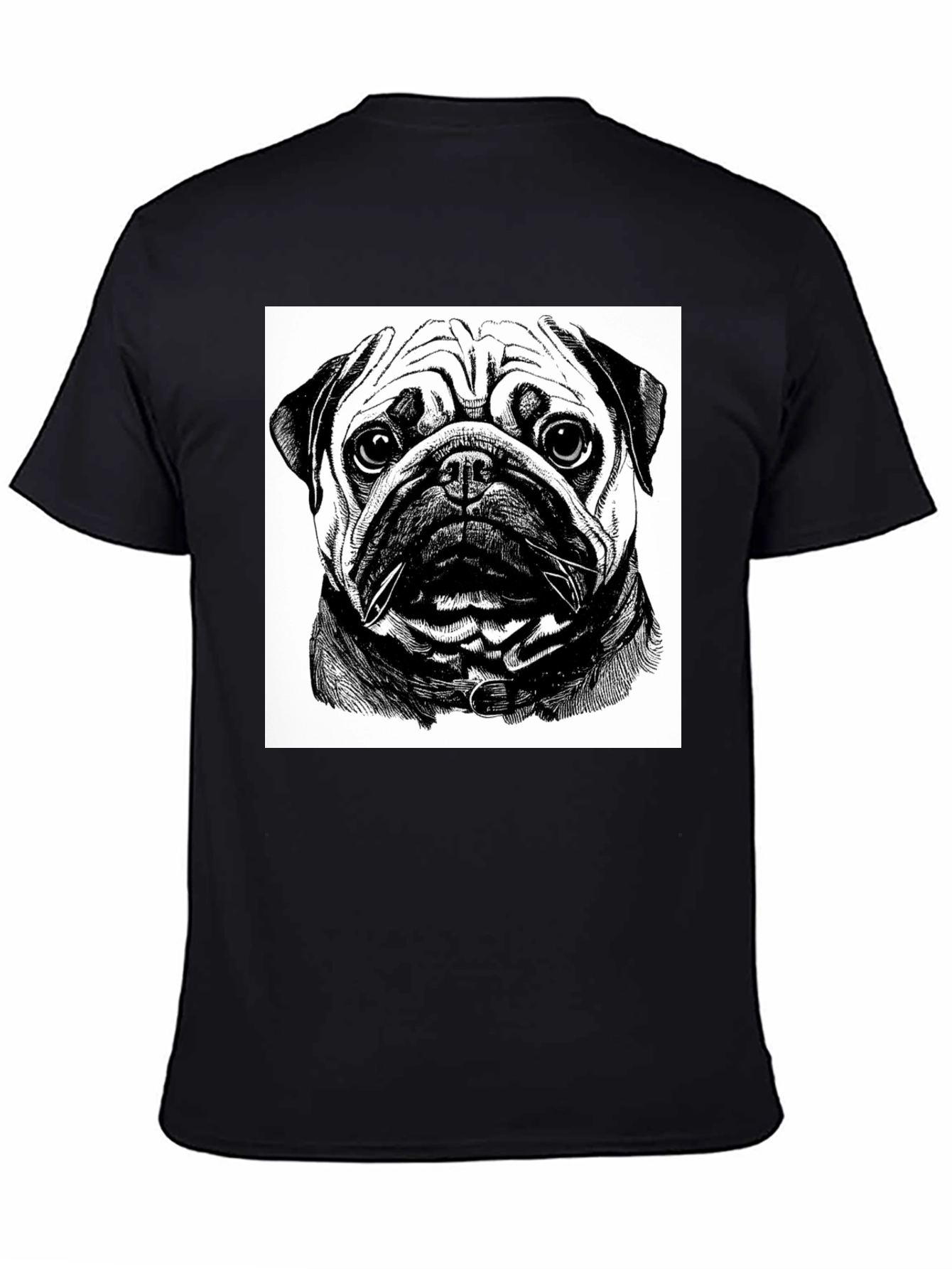 Black Pug Portrait Graphic Black T-Shirt view 4