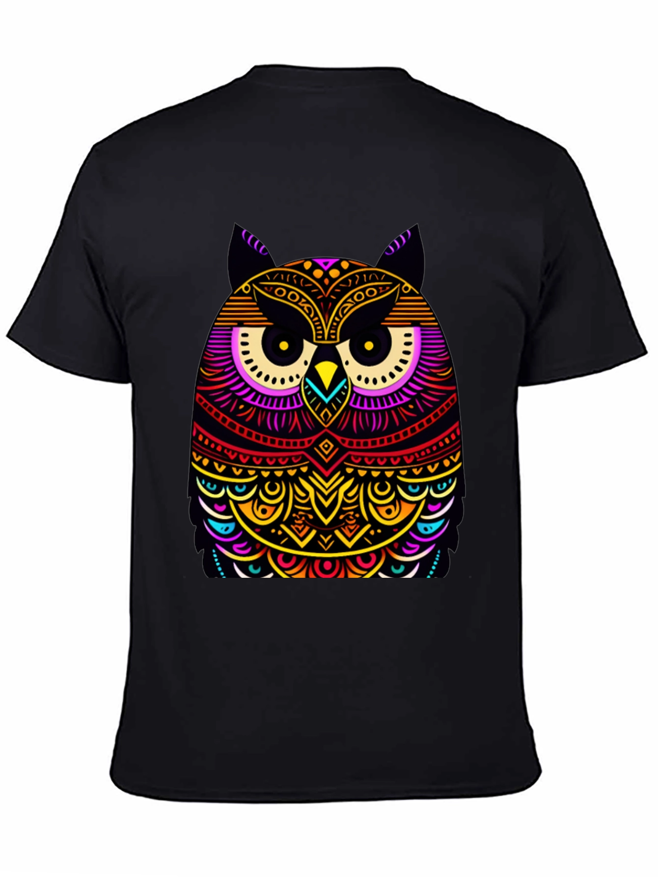 Black Vibrant Owl Graphic Black T-Shirt view 4