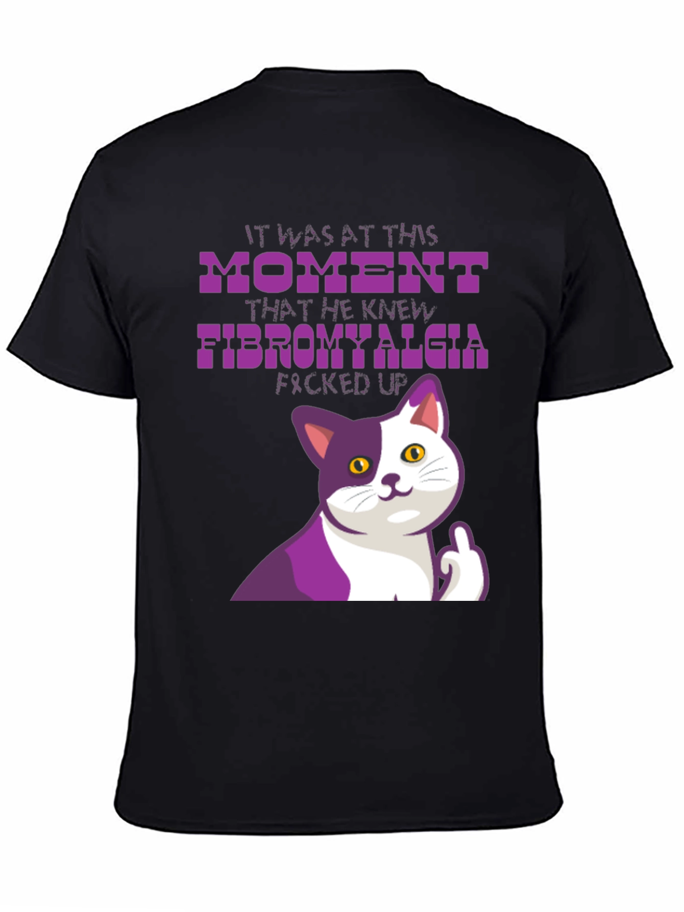 Black Funny Fibromyalgia Cat T-Shirt view 4