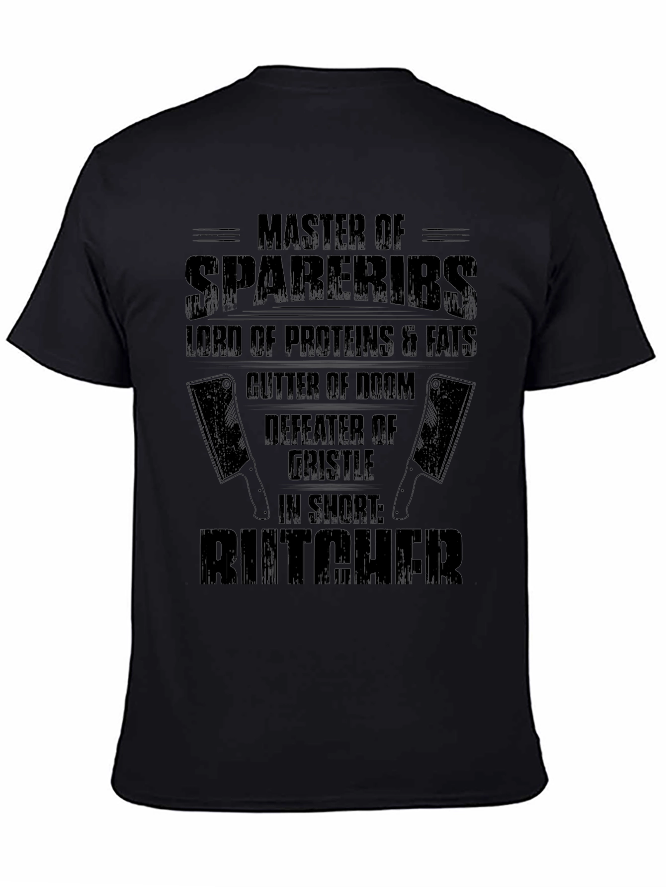 Black Master Butcher T-Shirt: Ribs, Proteins, and Gristle Slayer view 4