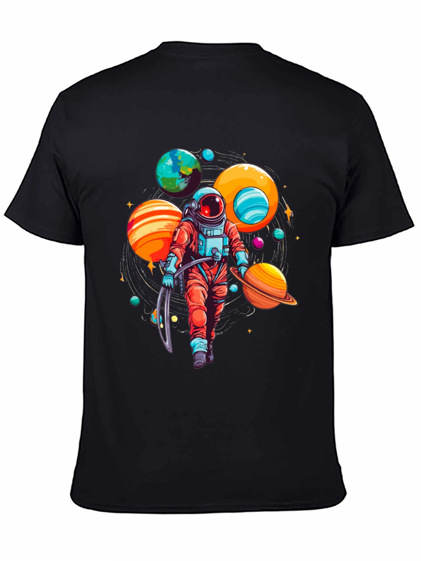 Black Astronaut Planets Graphic Tee - Space Lover T-Shirt view 4
