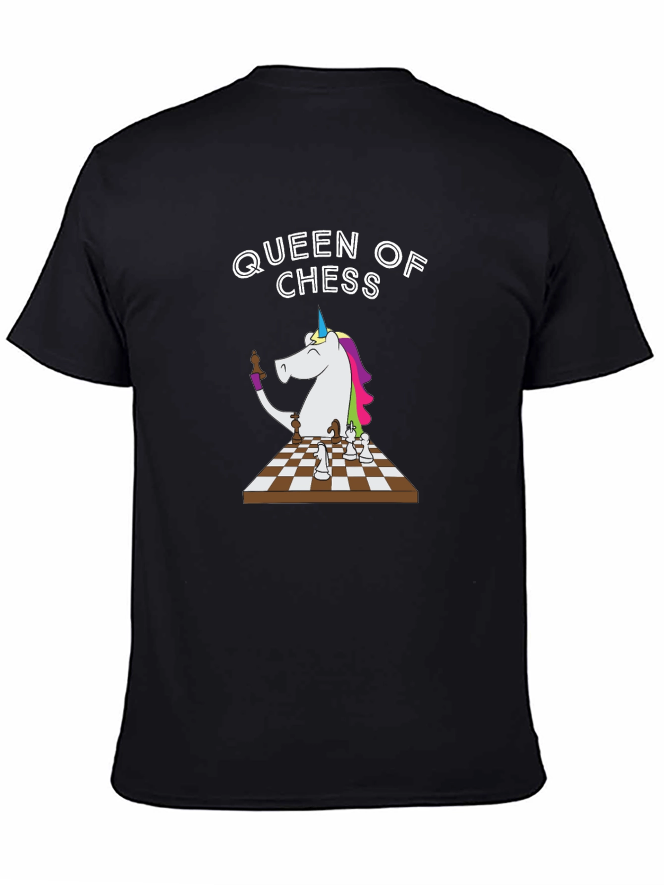 Black Queen of Chess Unicorn T-Shirt - Unique Graphic Tee view 4