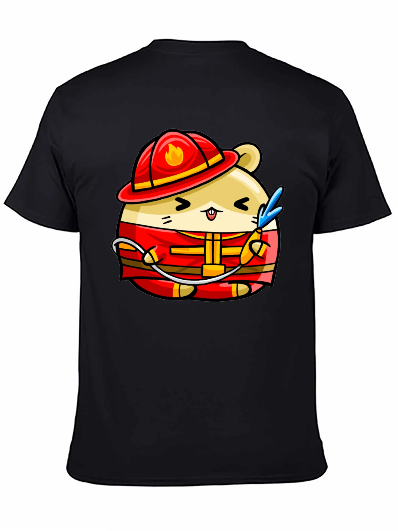 Black Firefighter Hamster Graphic Tee - Black view 4