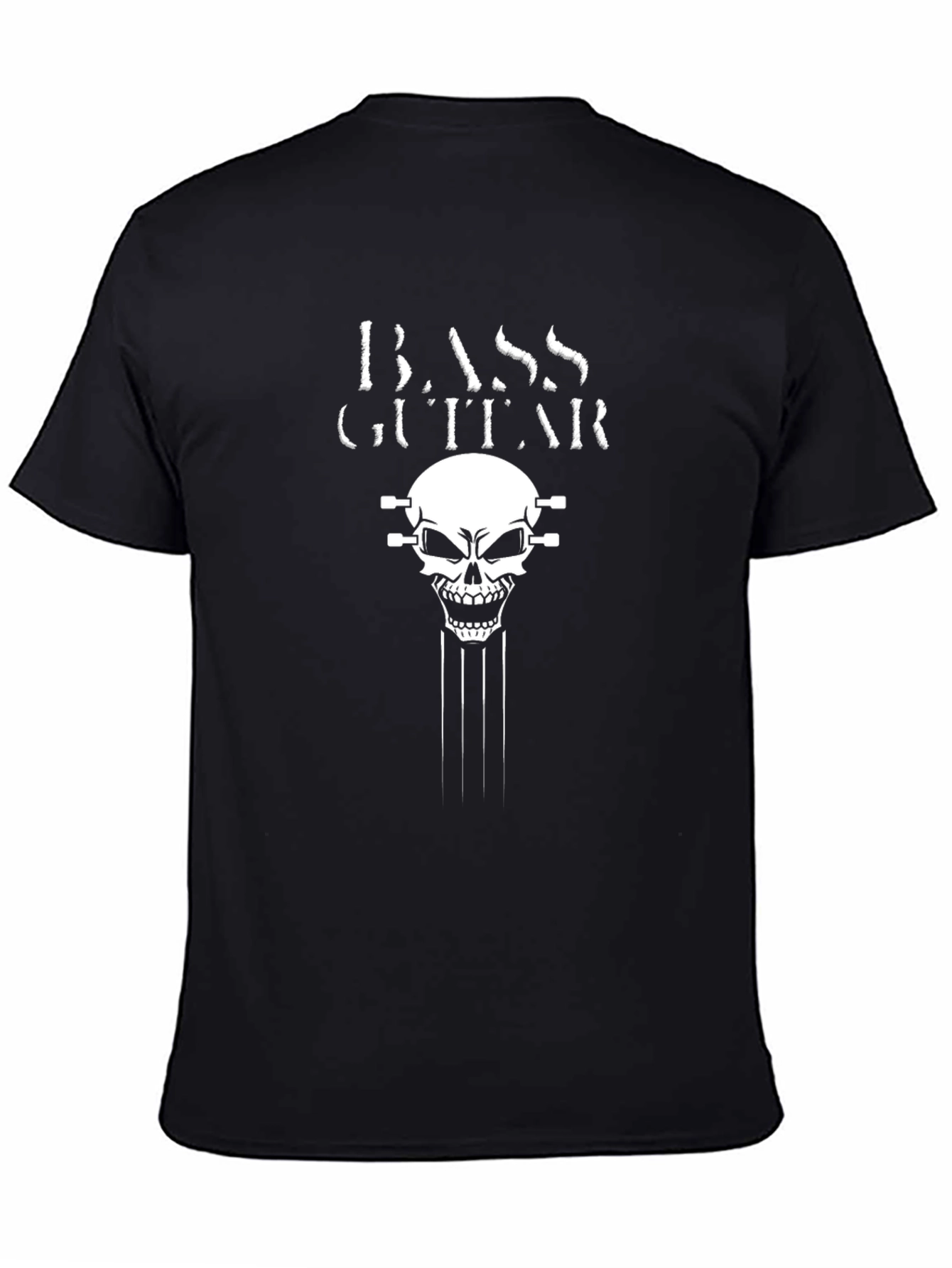Black Bass Guitar Skull Graphic T-Shirt - Black view 4