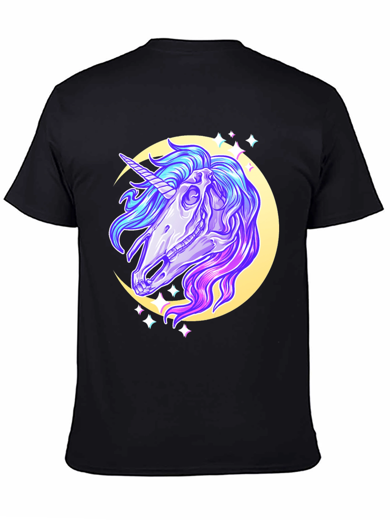 Black Unicorn Skull Graphic Tee - Black Cotton T-Shirt view 4