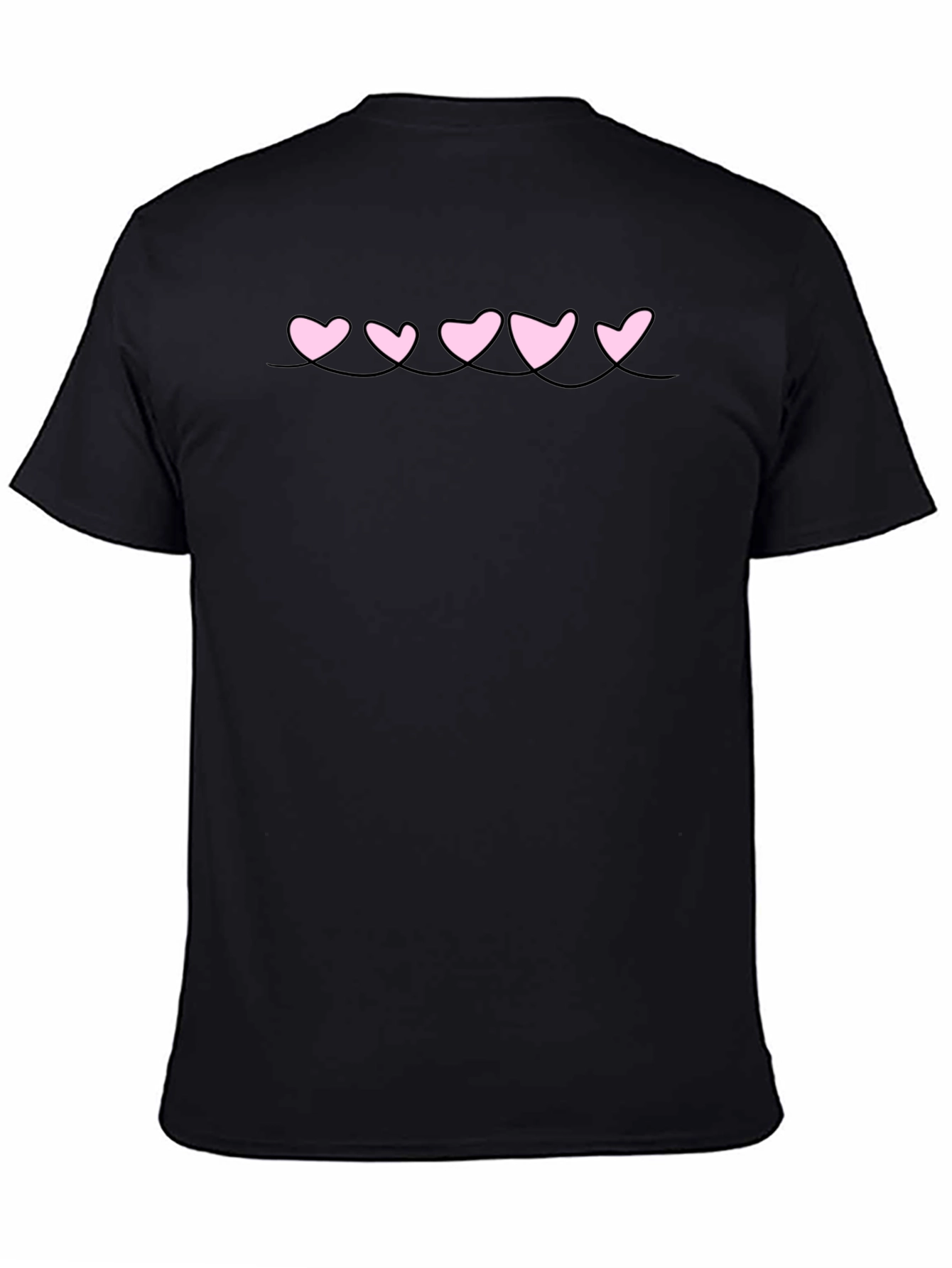 Black Men's Black T-Shirt with Pink Heart Design view 4