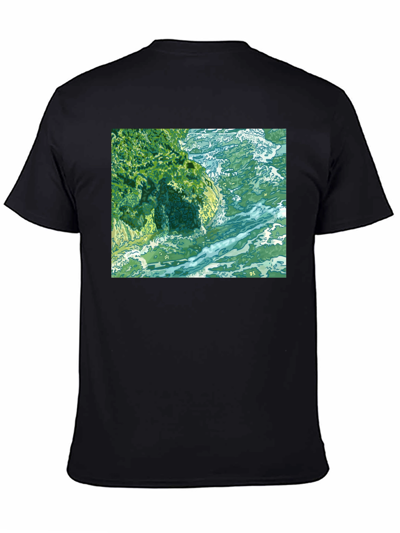 Black Ocean Scene Graphic Tee - Black Cotton Blend view 4