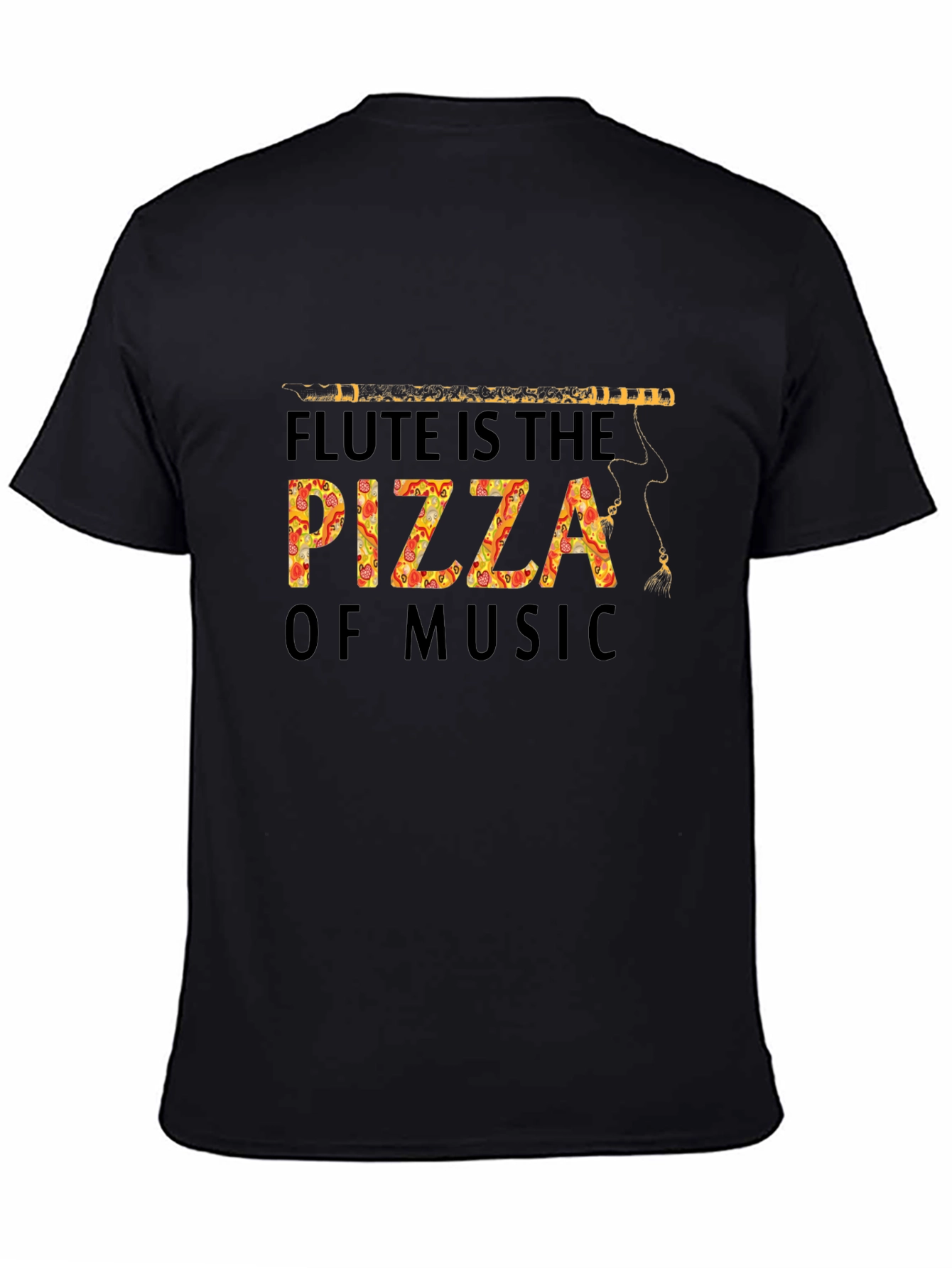 Black Flute Pizza Music T-Shirt - Funny Foodie Tee view 4