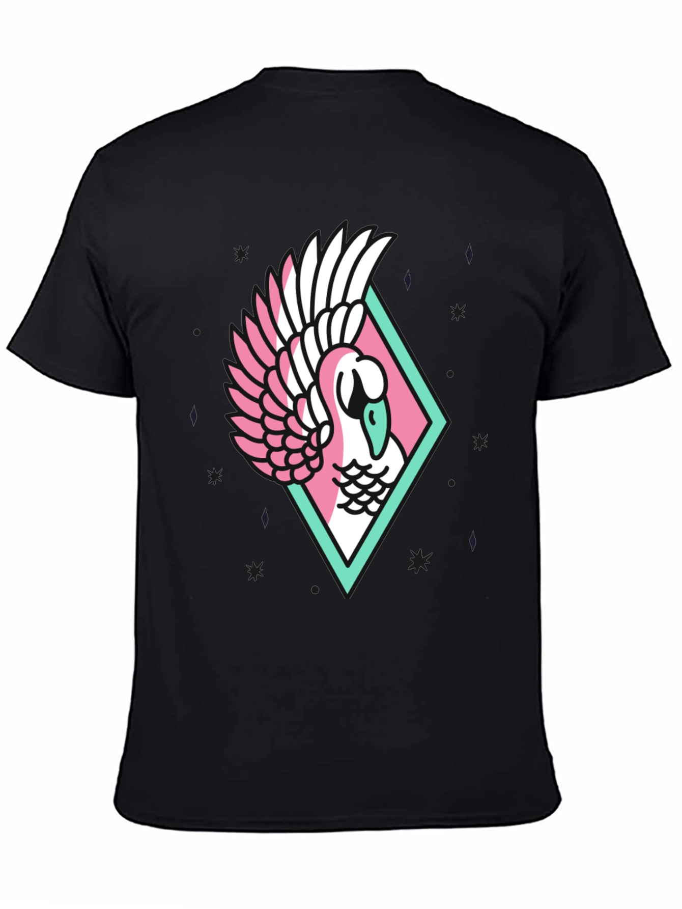 Black Geometric Swan Graphic Tee - Stylish Black T-Shirt view 4