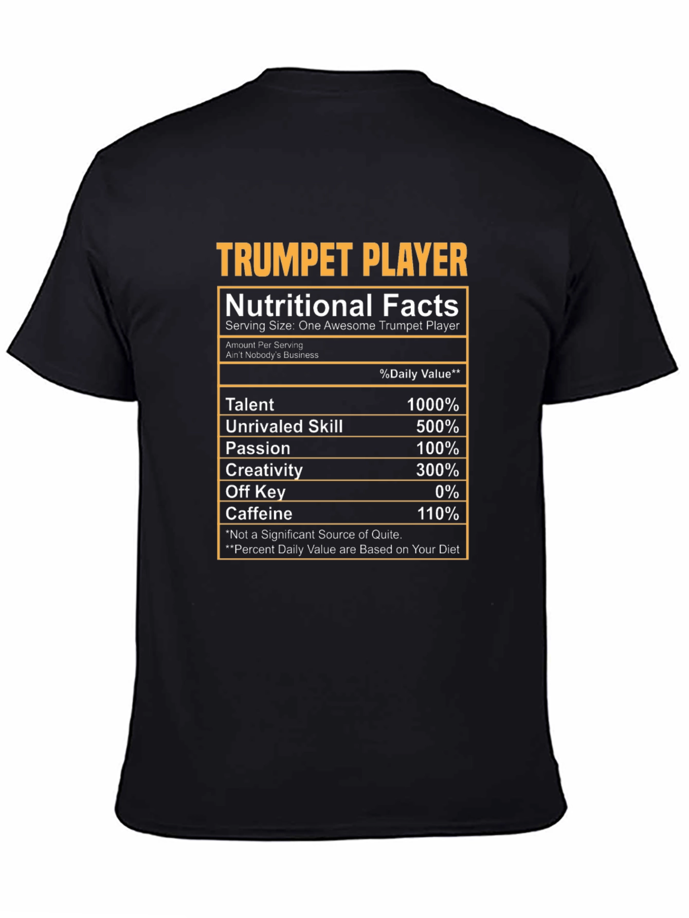 Black Trumpet Player Nutritional Facts T-Shirt view 4