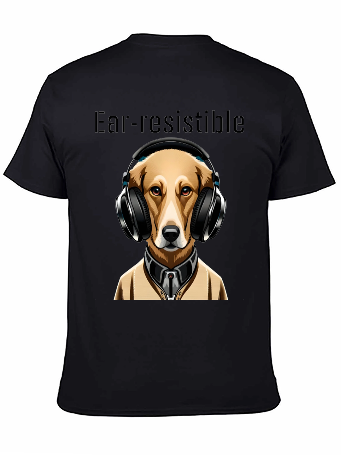 Black Ear-resistible Dog Headphones Graphic Tee view 4