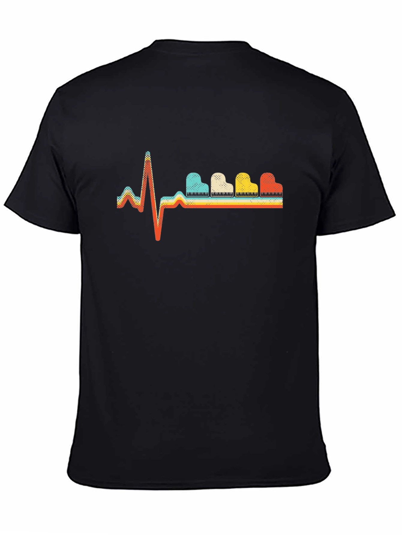 Black Retro Piano Heartbeat T-Shirt view 4