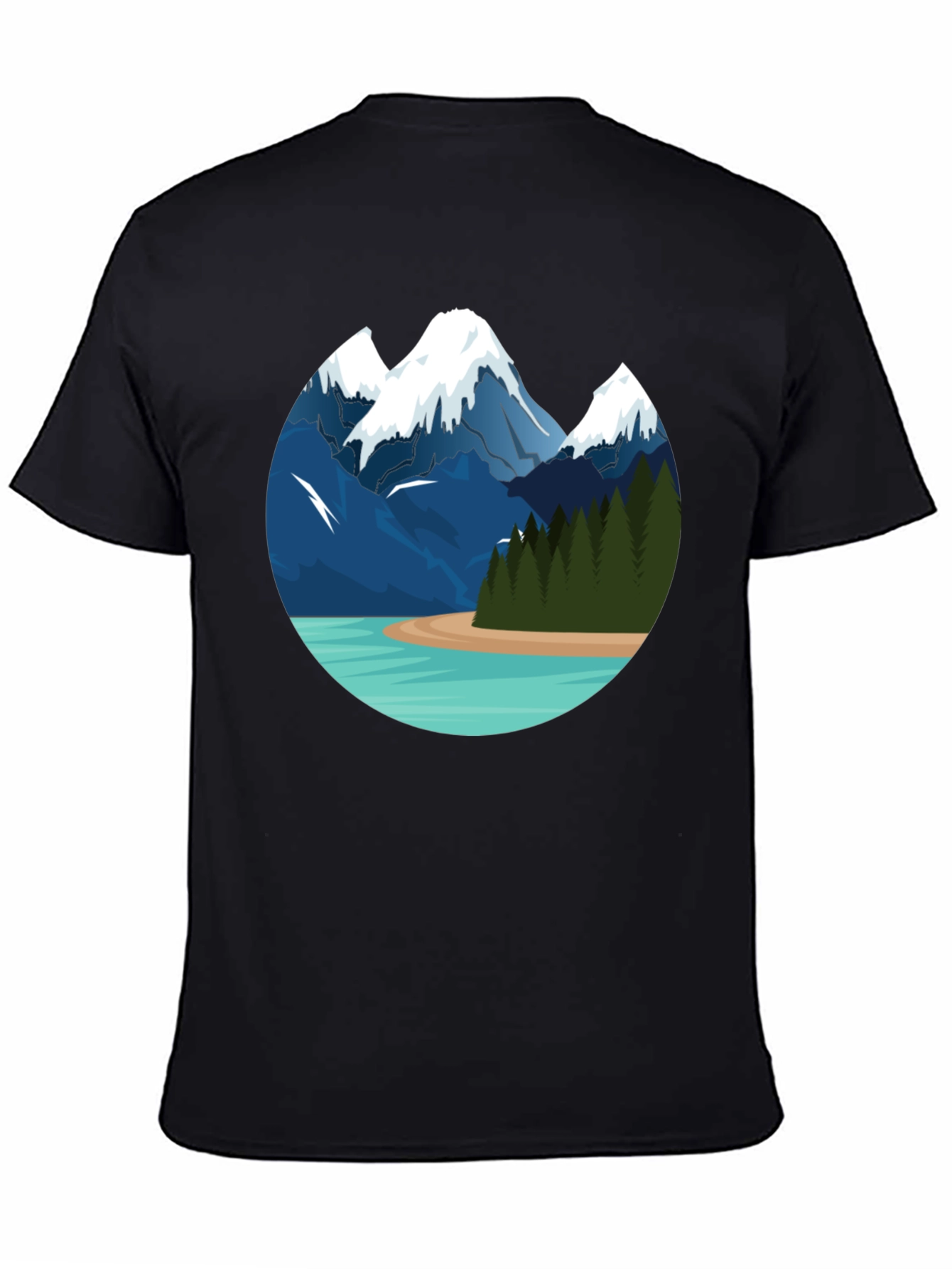 Black Mountain Lake Graphic Tee - Black Cotton T-Shirt view 4