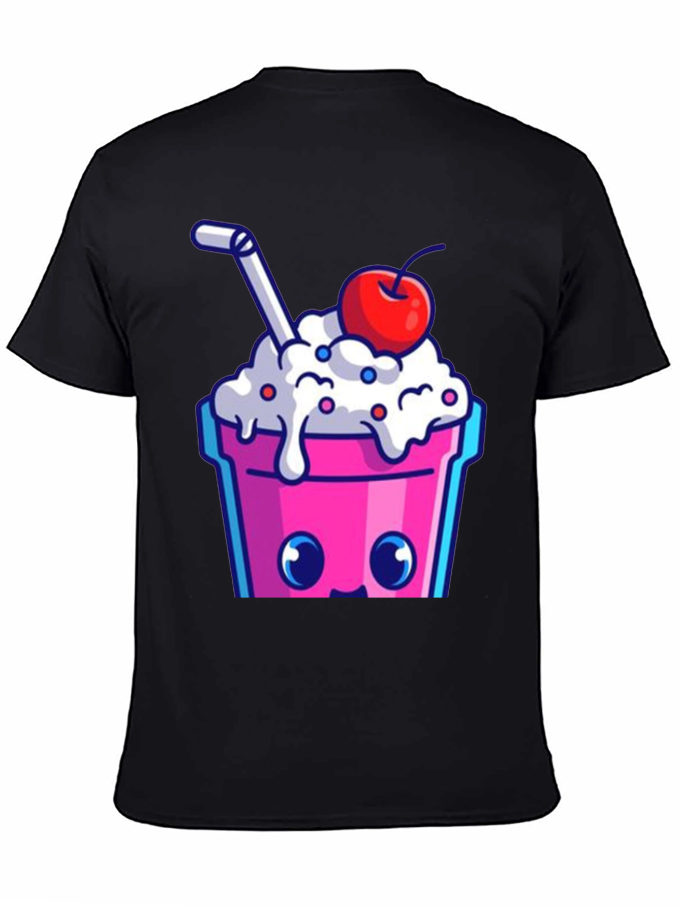 Black Cute Kawaii Milkshake Graphic Tee - Fun Style view 4