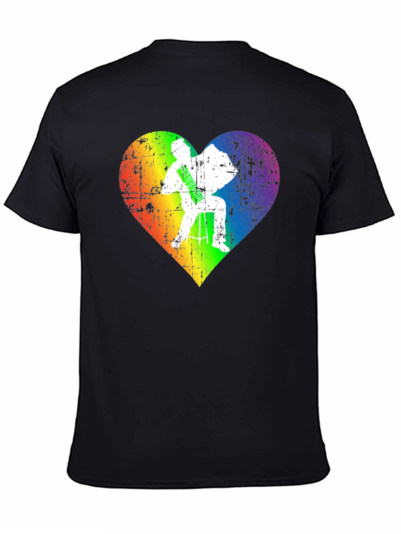 Black Rainbow Heart Accordion Player T-Shirt view 4