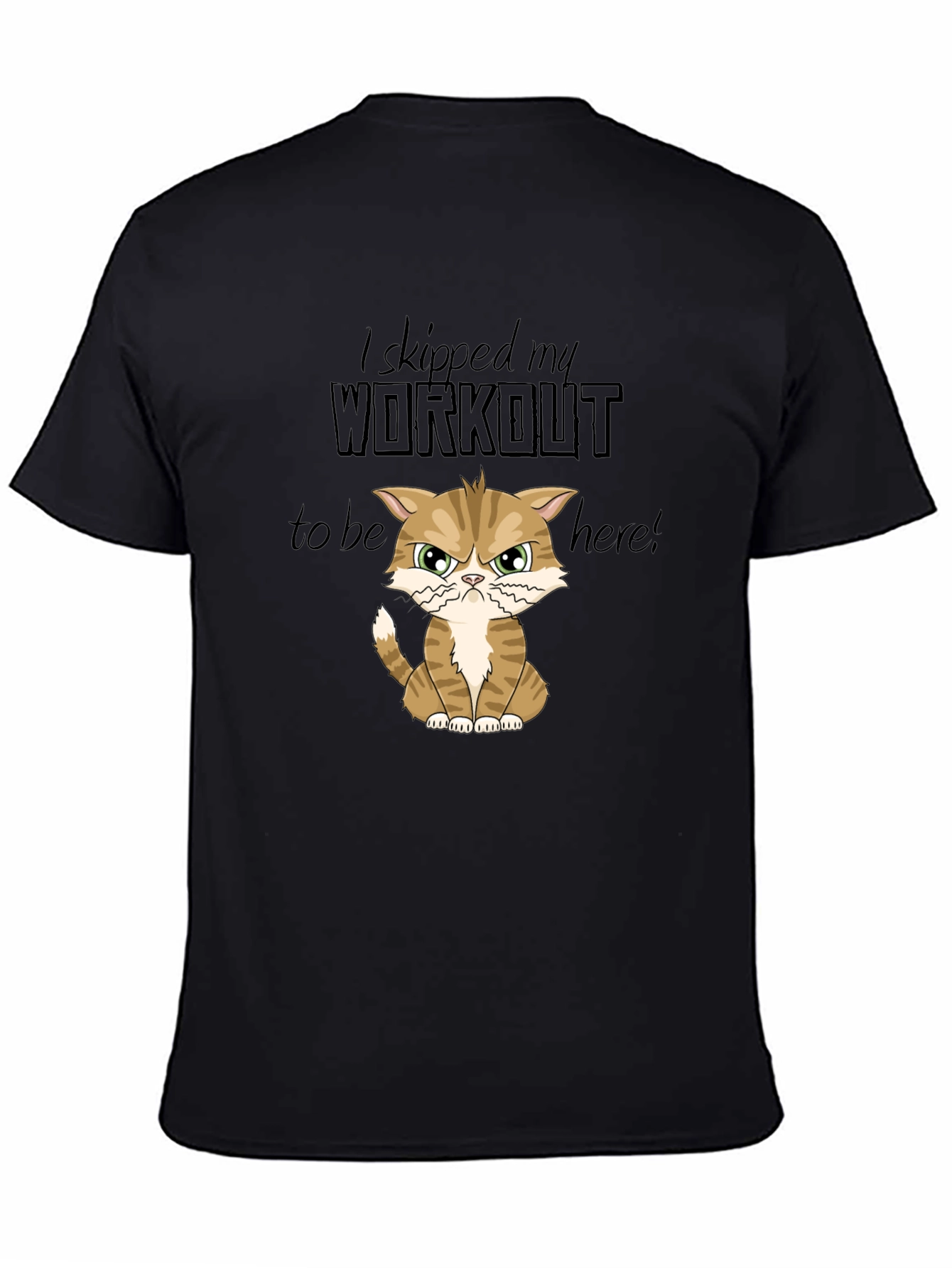 Black Skipped Workout Cat Graphic T-Shirt view 4