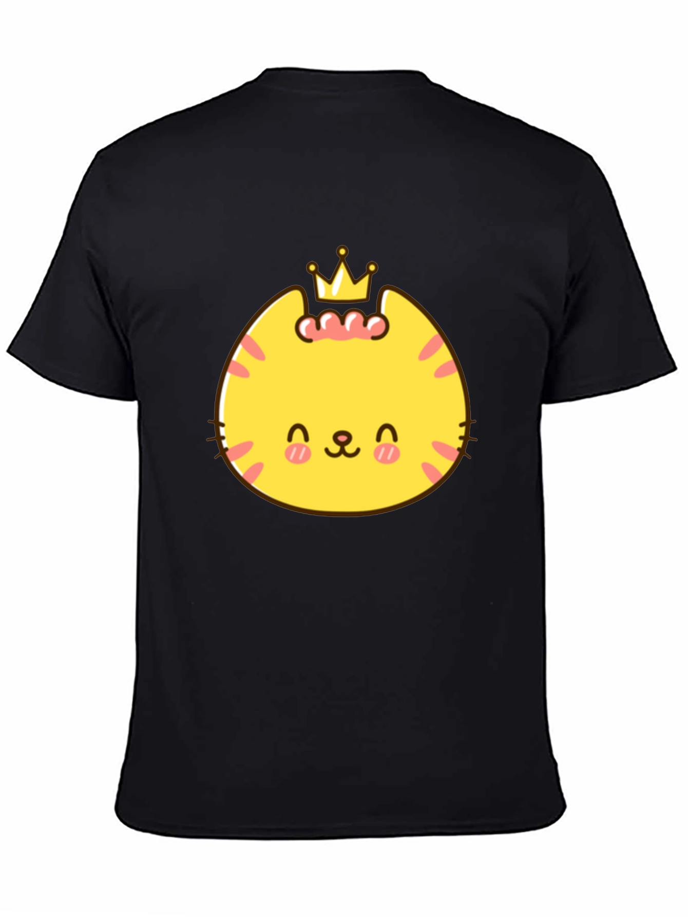 Black Cute Cartoon Crown Cat Graphic Tee - Black view 4