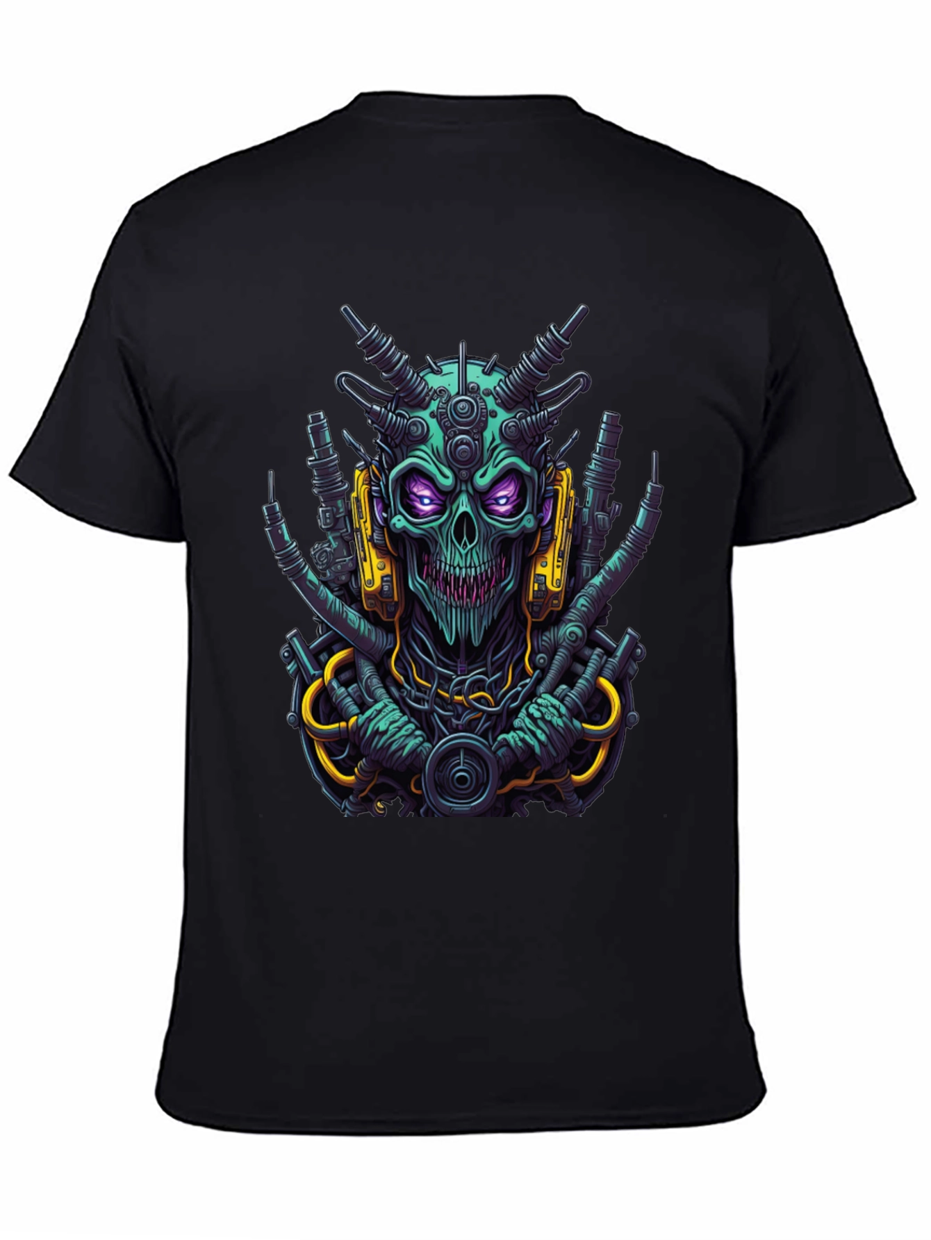 Black Cyberpunk Skull T-Shirt - Bold Sci-Fi Style view 4