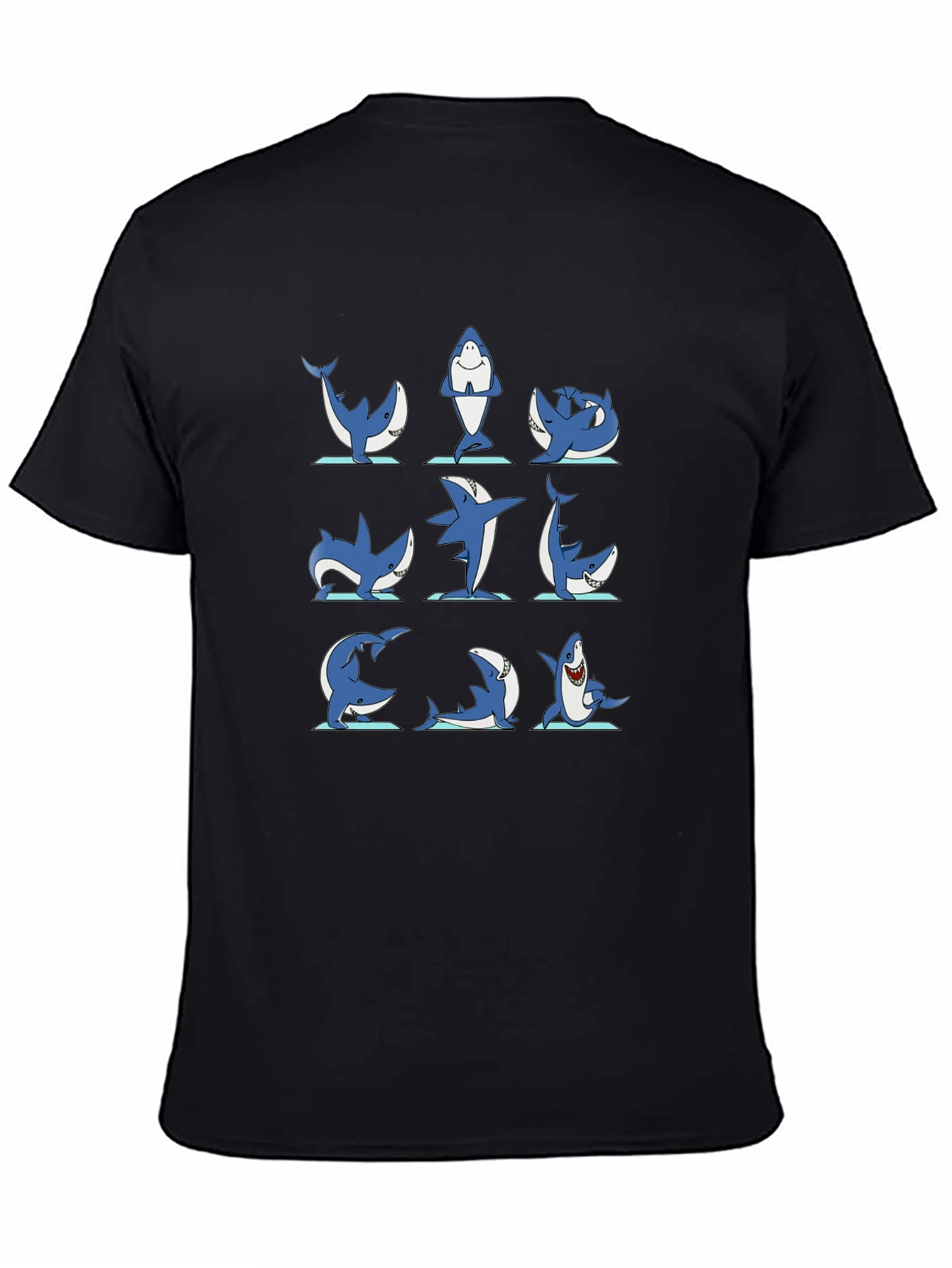 Black Shark Yoga Pose T-Shirt - Black Cotton Tee view 4