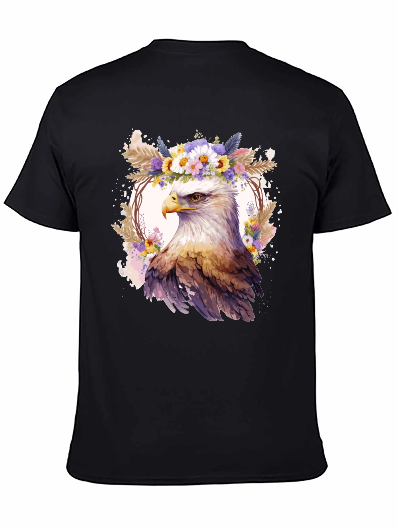 Black Eagle Floral Wreath Graphic T-Shirt view 4