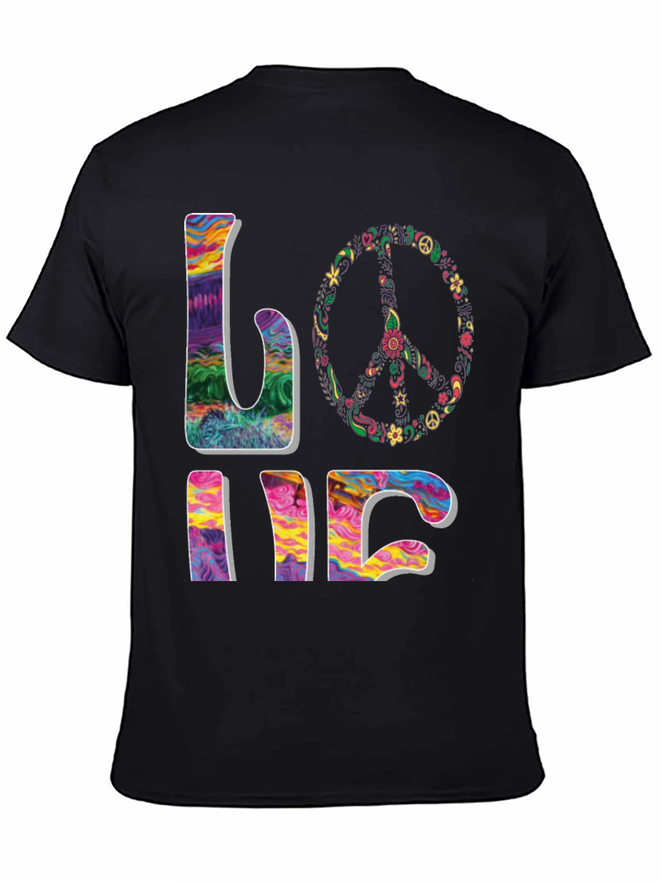 Black Peace & Love Psychedelic T-Shirt view 4