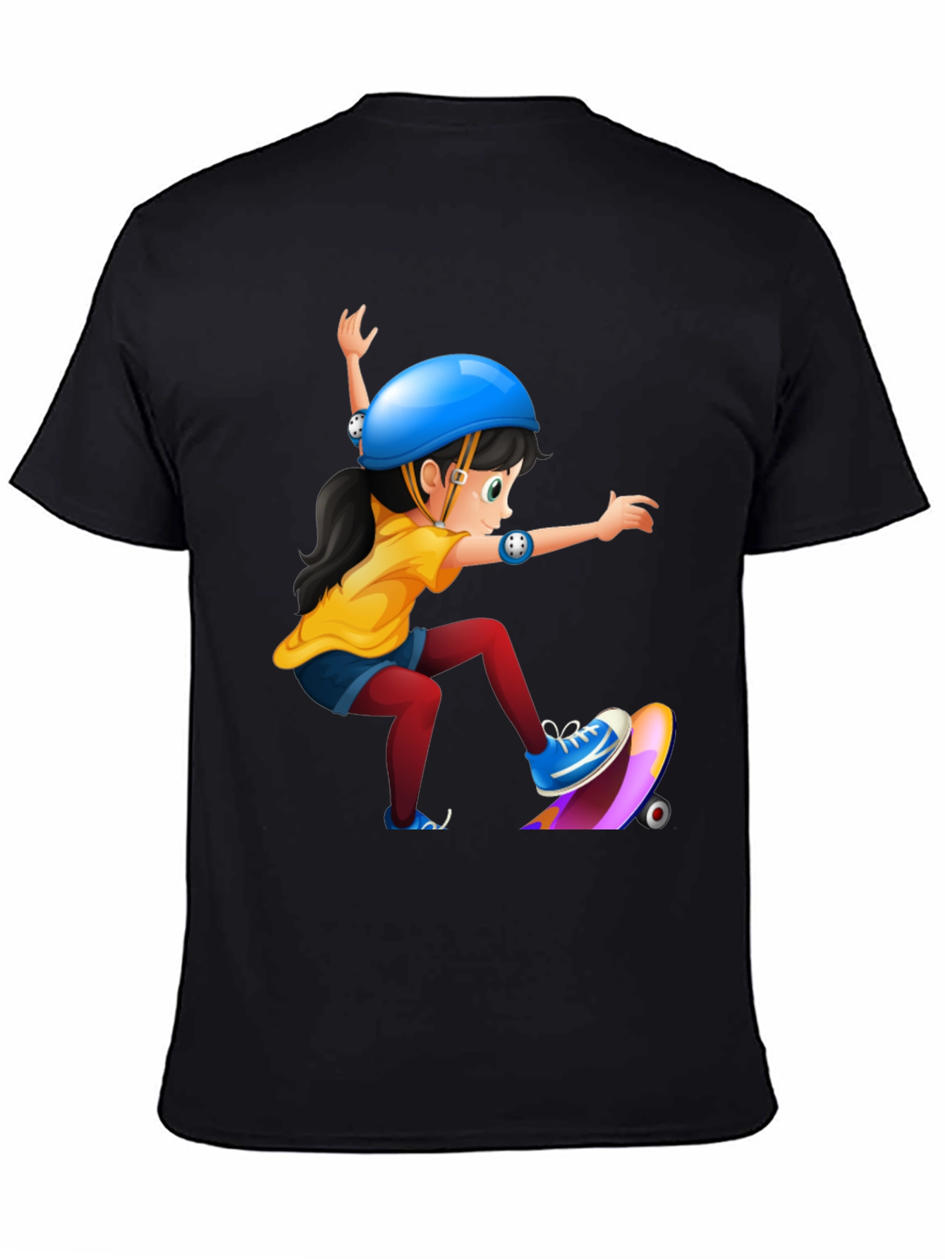 Black Skater Girl Graphic Tee - Black Cotton T-Shirt view 4