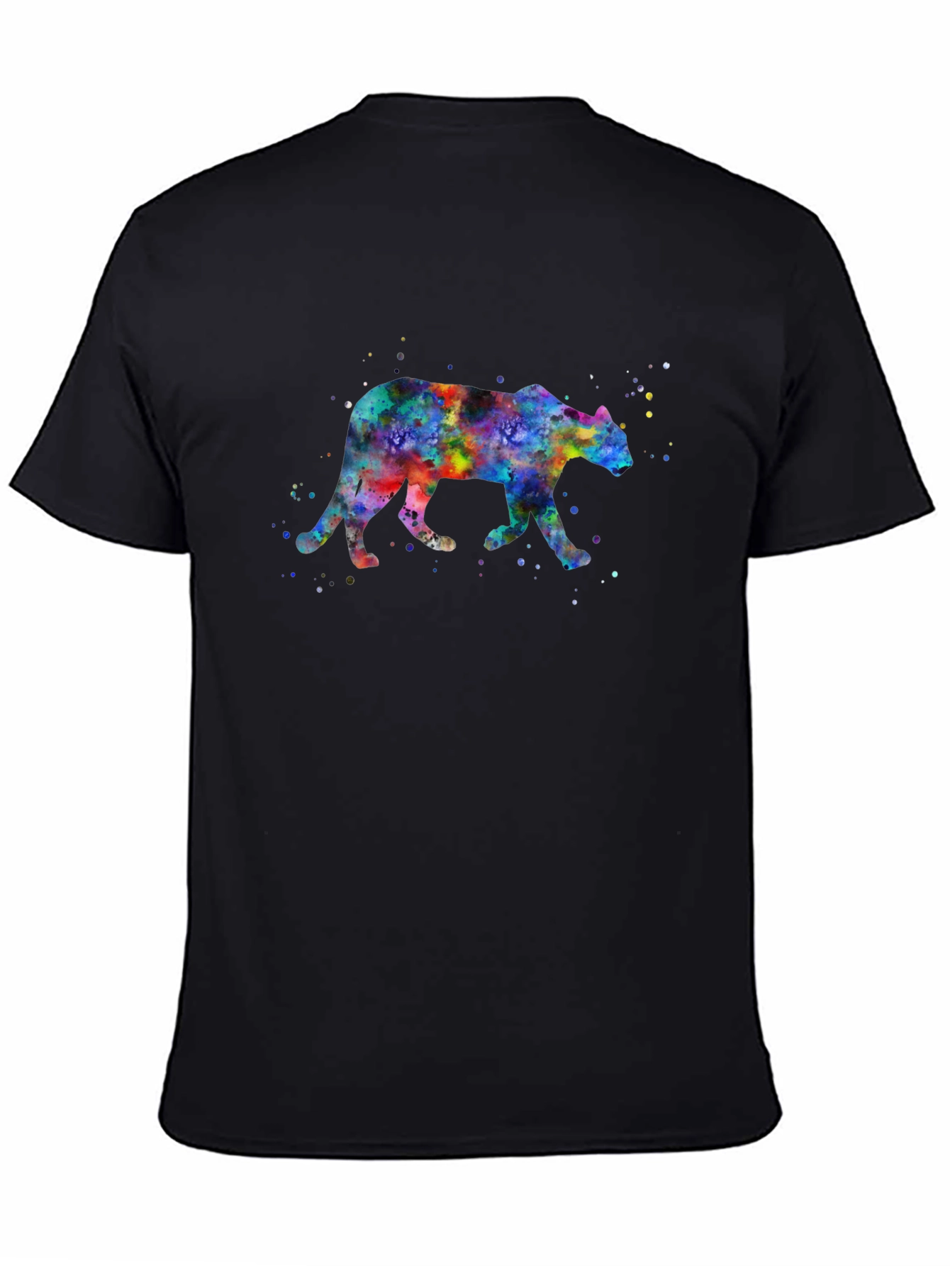 Black Watercolor Panther Men's Black T-Shirt view 4