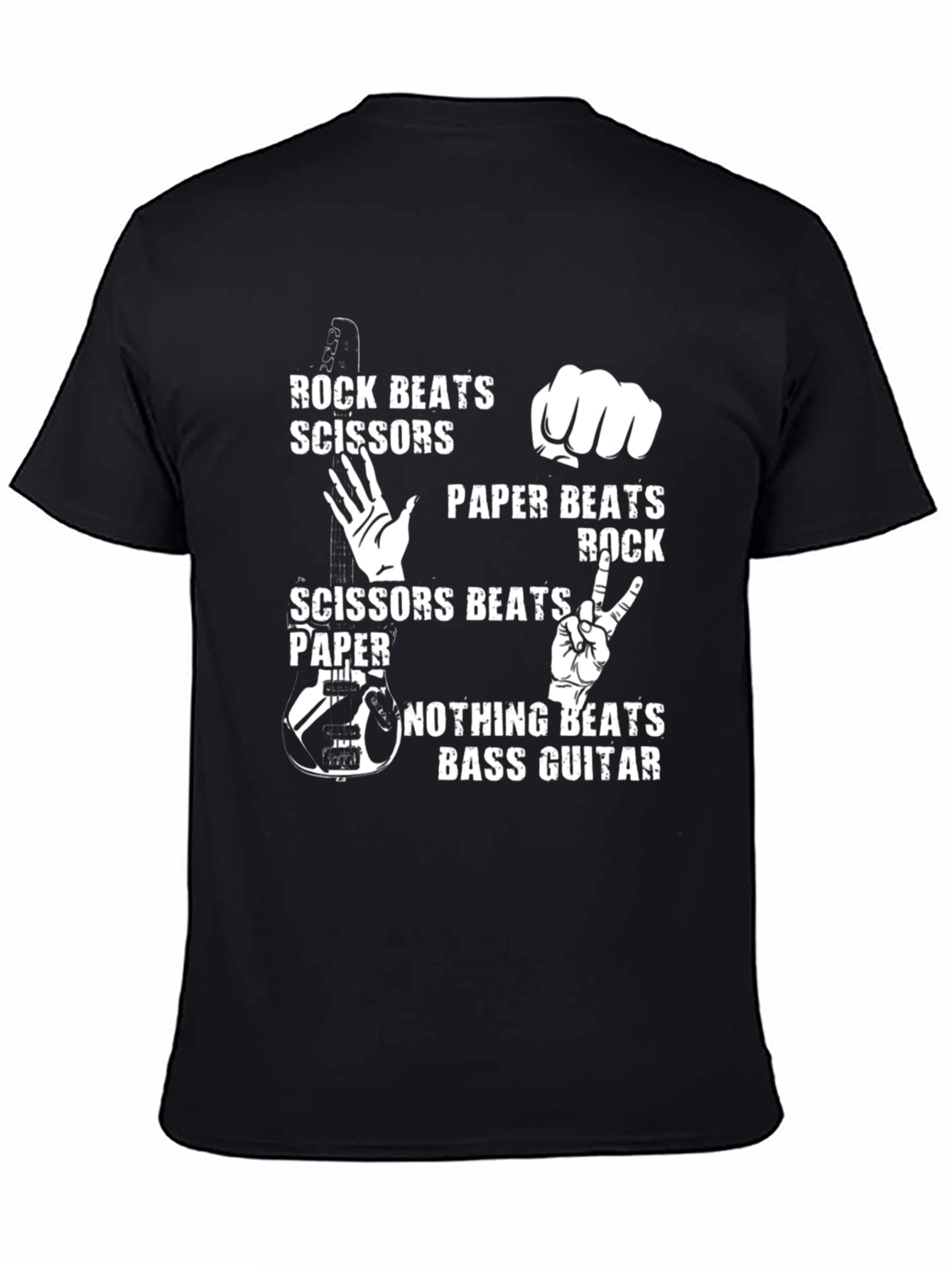 Black Rock Paper Scissors Bass Guitar Novelty T-Shirt view 4