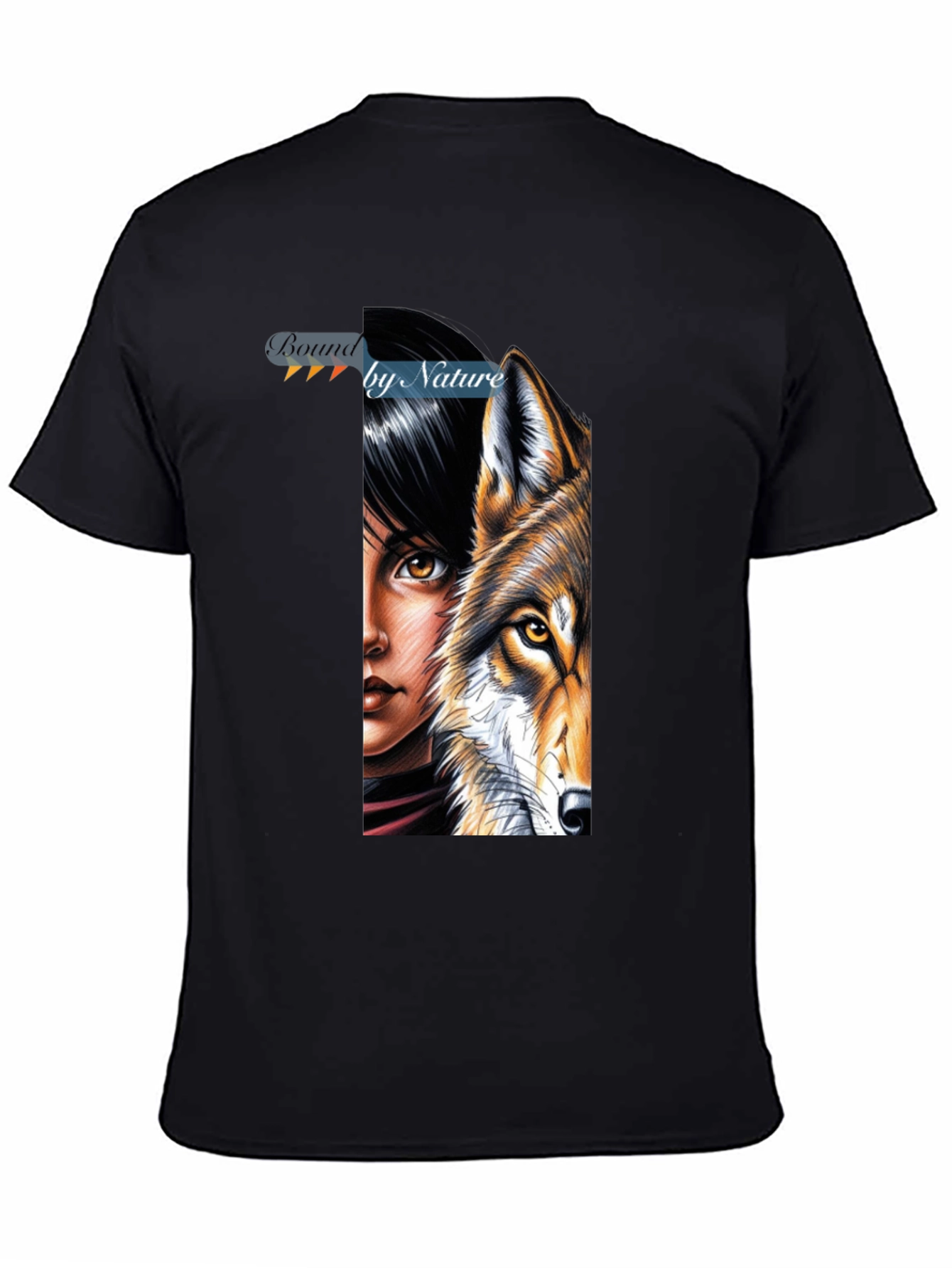 Black Bound by Nature T-Shirt - Wolf & Woman Graphic Tee view 4