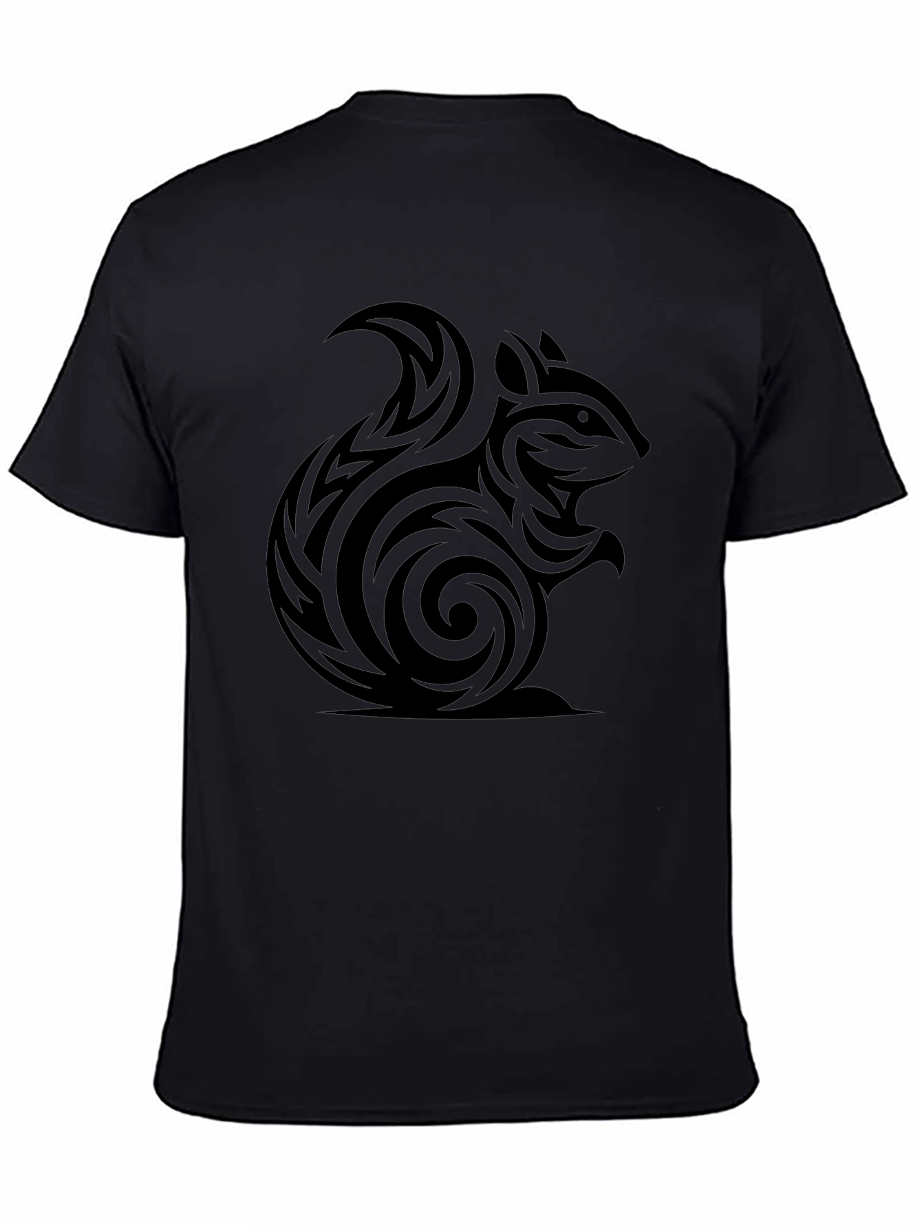 Black Tribal Squirrel Tee - Black Cotton Graphic T-Shirt view 4