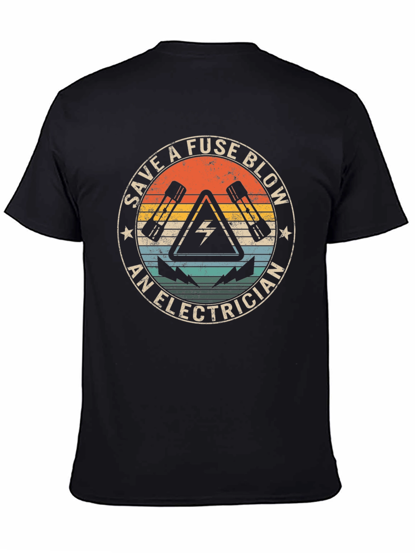 Black Electrician Fuse Blow T-Shirt view 4