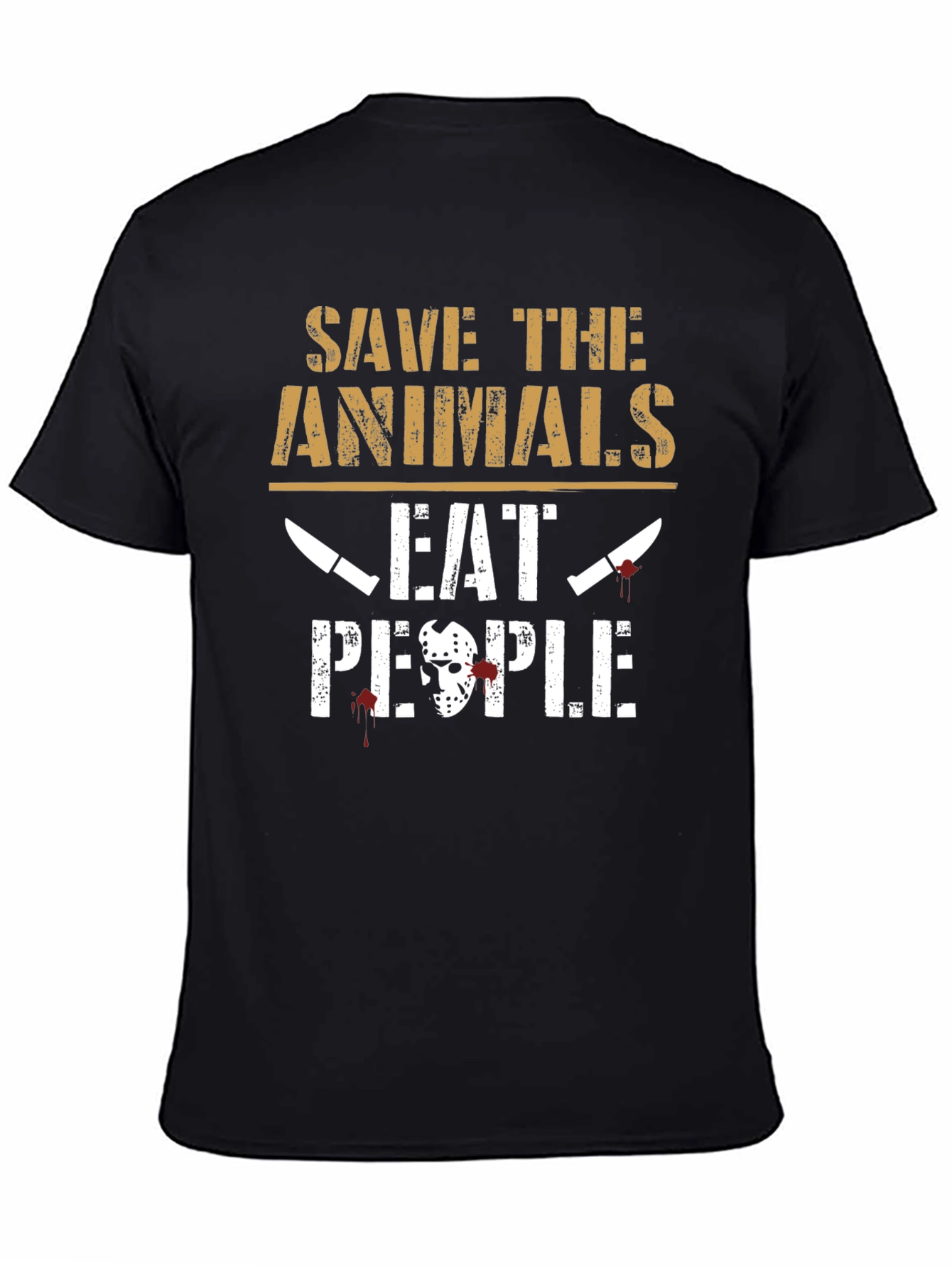 Black Save Animals Eat People Funny Graphic Tee - Black view 4