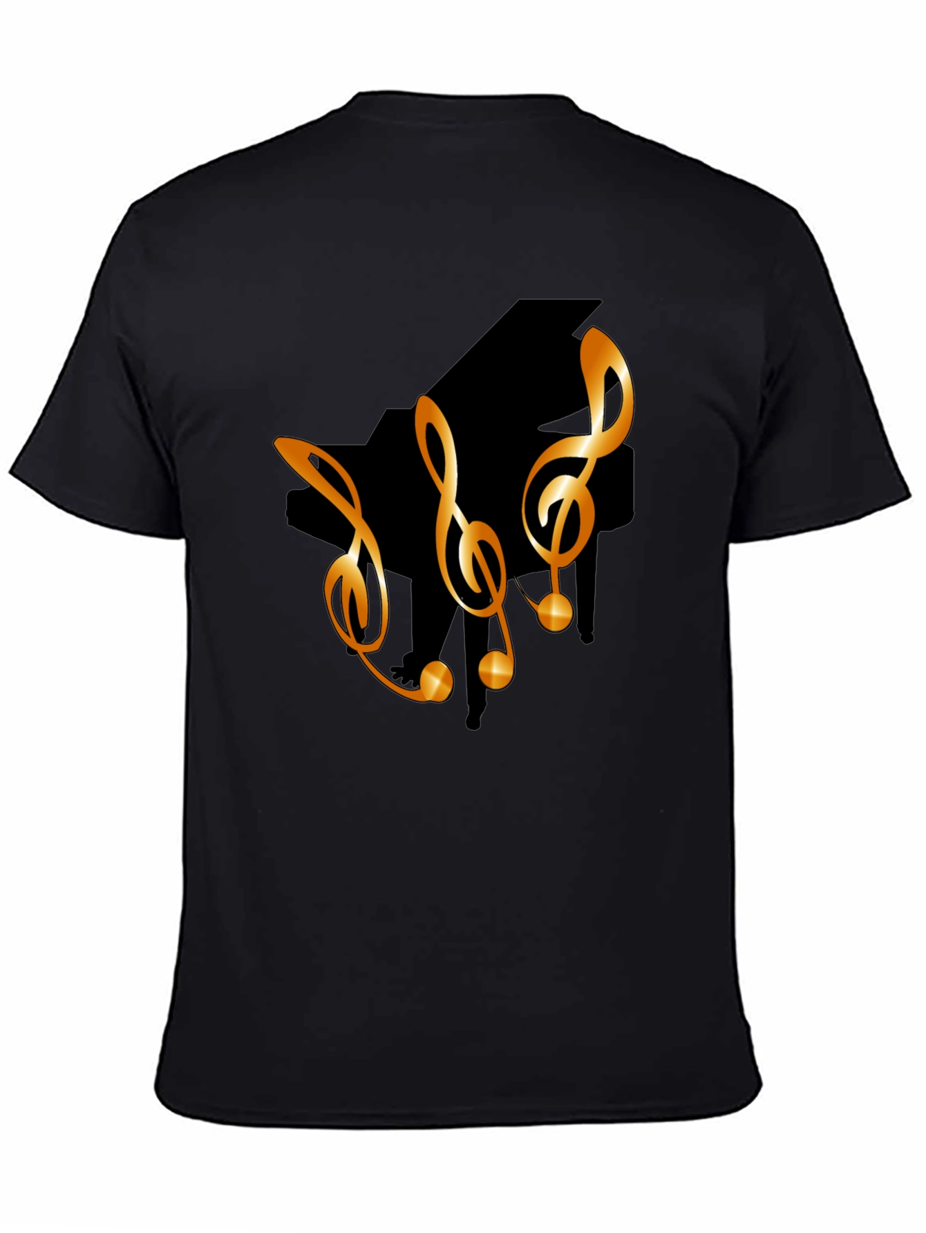 Black Musical T-Shirt with Piano & Treble Clef Design view 4
