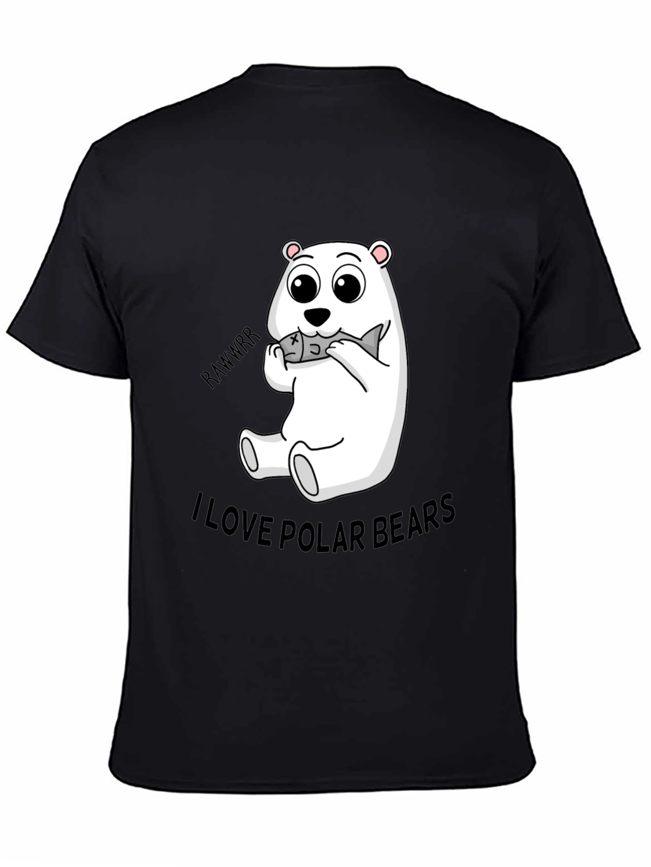Black Cute Polar Bear Eating Fish Black T-Shirt view 4