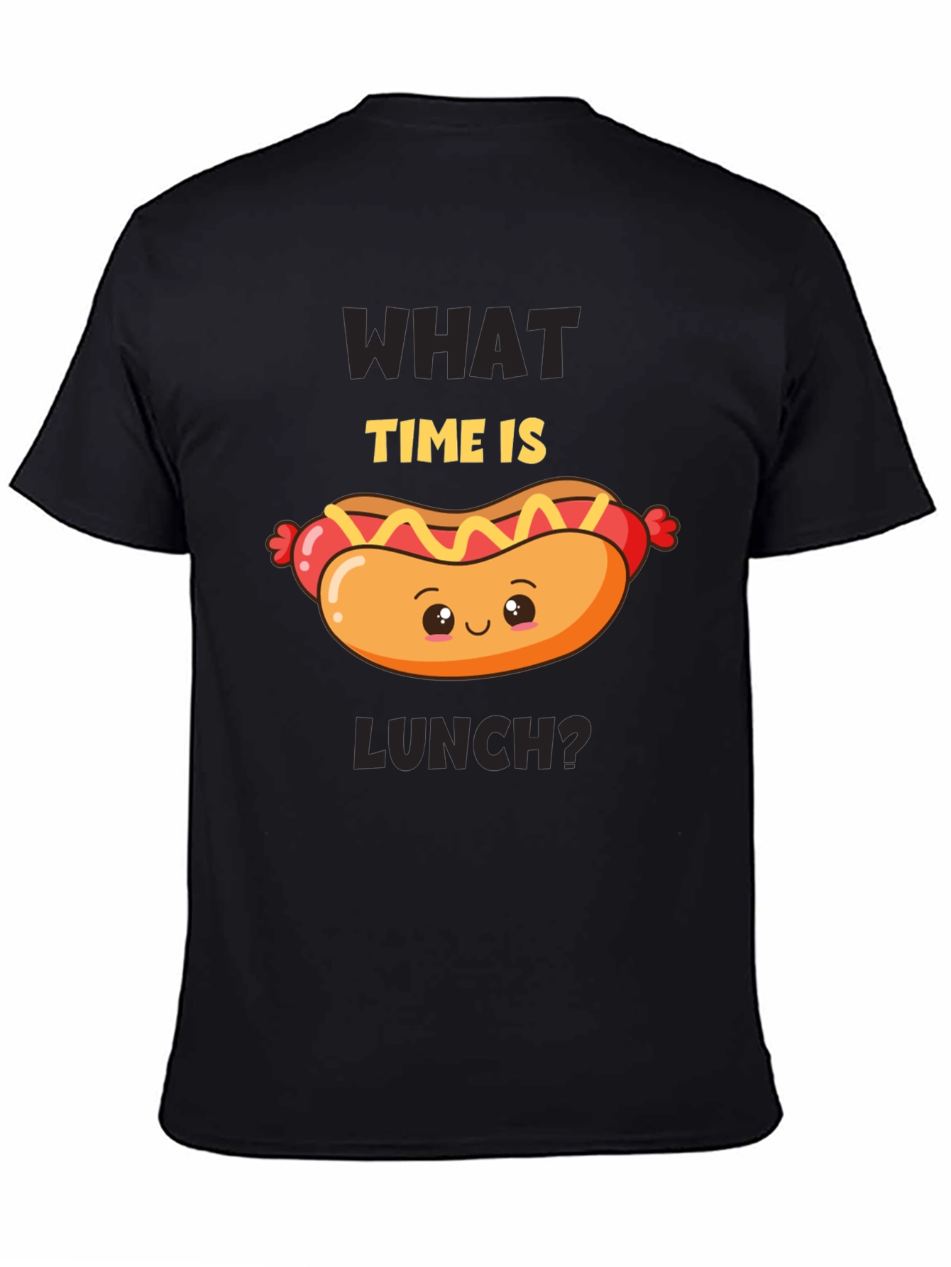Black Funny Hot Dog T-Shirt - What Time Is Lunch? view 4