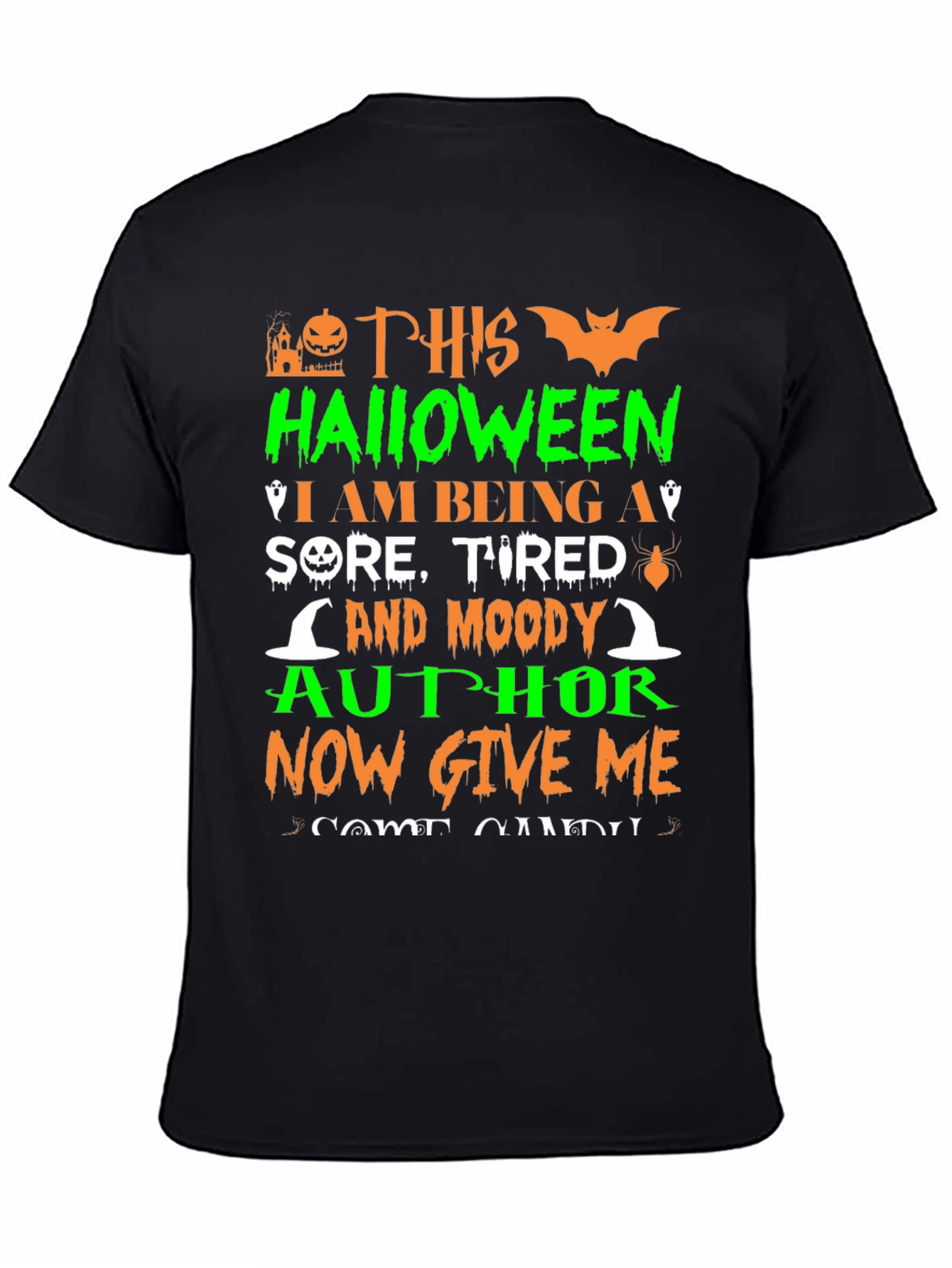 Black Funny Halloween Author T-Shirt view 4